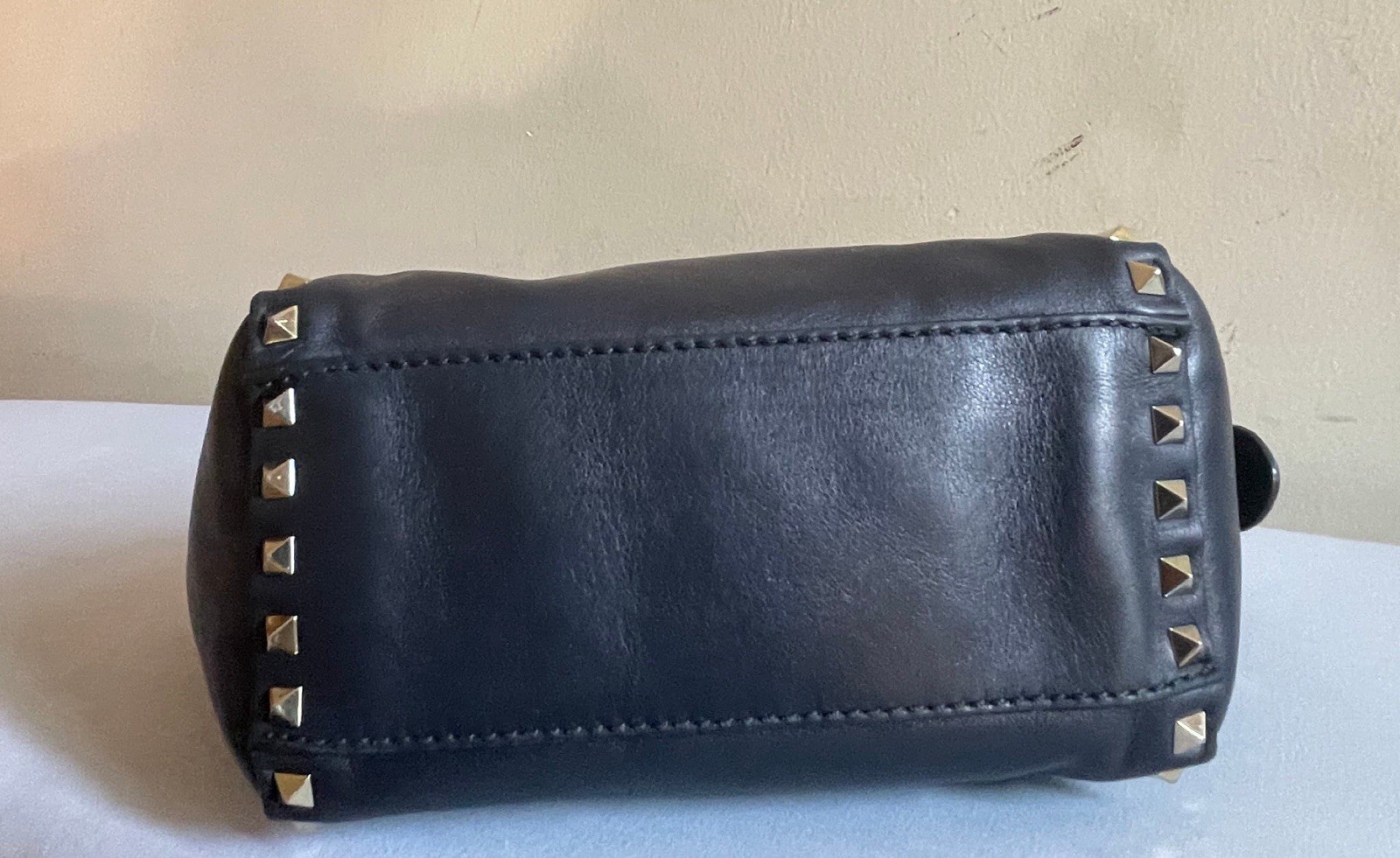 Valentino Garavani Rockstud Small Navy Blue Leather Top Handle Shoulder Bag