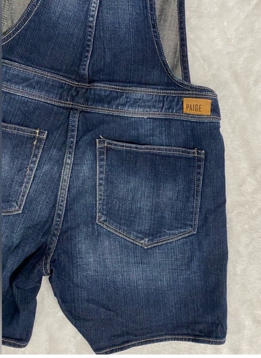 PAIGE Blue Denim Overall Romper Shorts S Sleeveless Button Strap Pockets