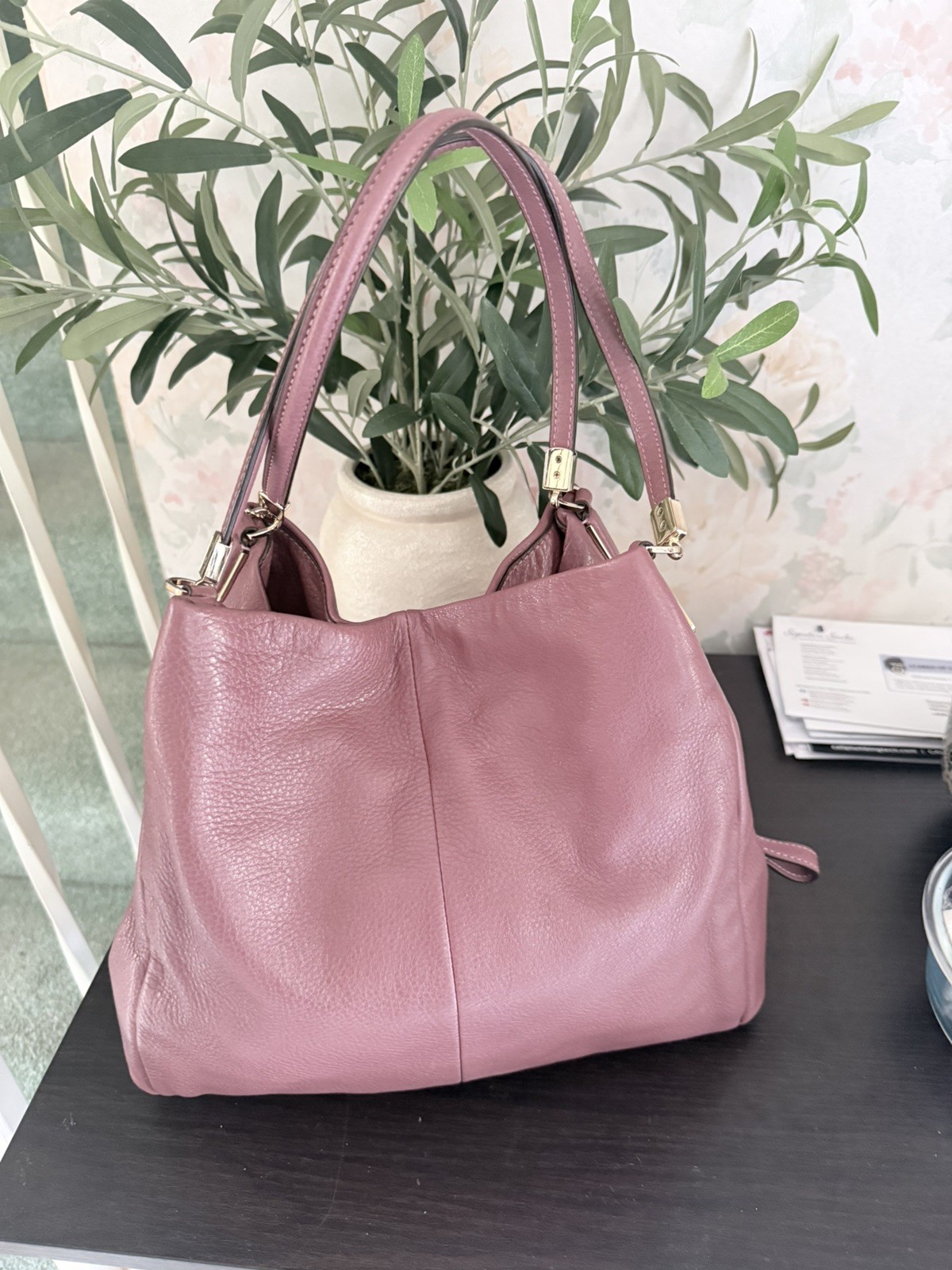 Coach Madison Phoebe Misty Mauve Pebbled Leather Shoulder Bag 26224 Gold