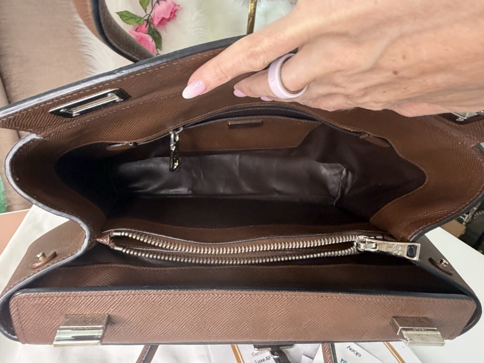 Prada Galleria Double Zip Tote Brown Saffiano Executive Handbag w/ 2 COA