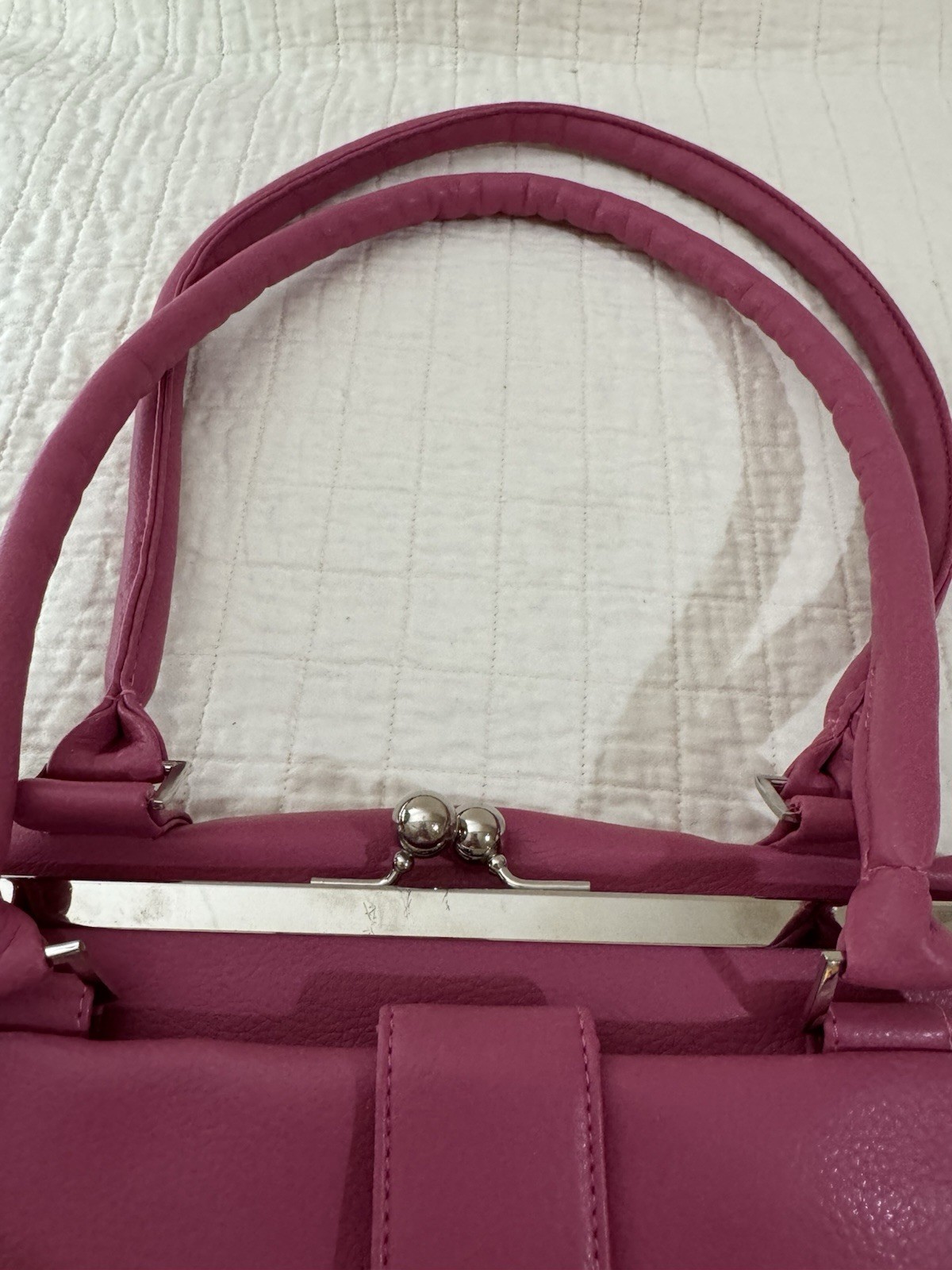 Jordana Paige Shoulder Bag Pink Double Handles Kiss Lock Buckle Metal Feet 2004