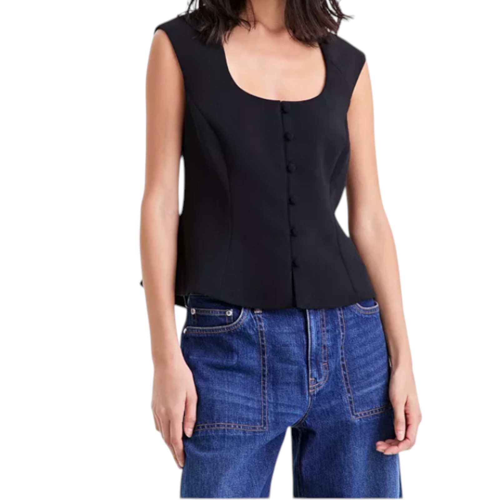 On 34th Women’s Crepe Button Front Vest Scoopneck Button Front Vest Drapey