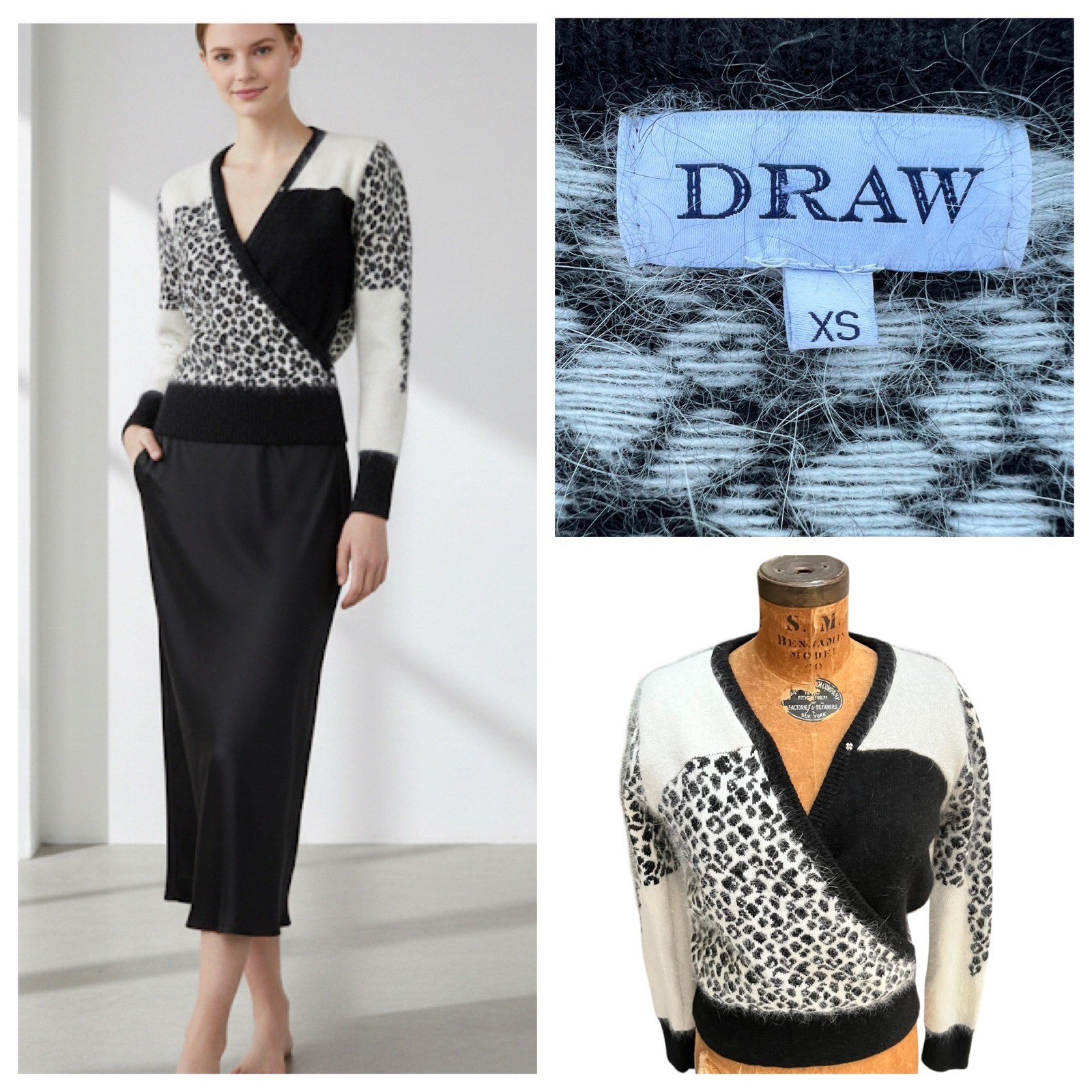 DRAW Angora Blend Leopard Print Fuzzy Wrap Sweater Women’s Coquette Mob Wife XS