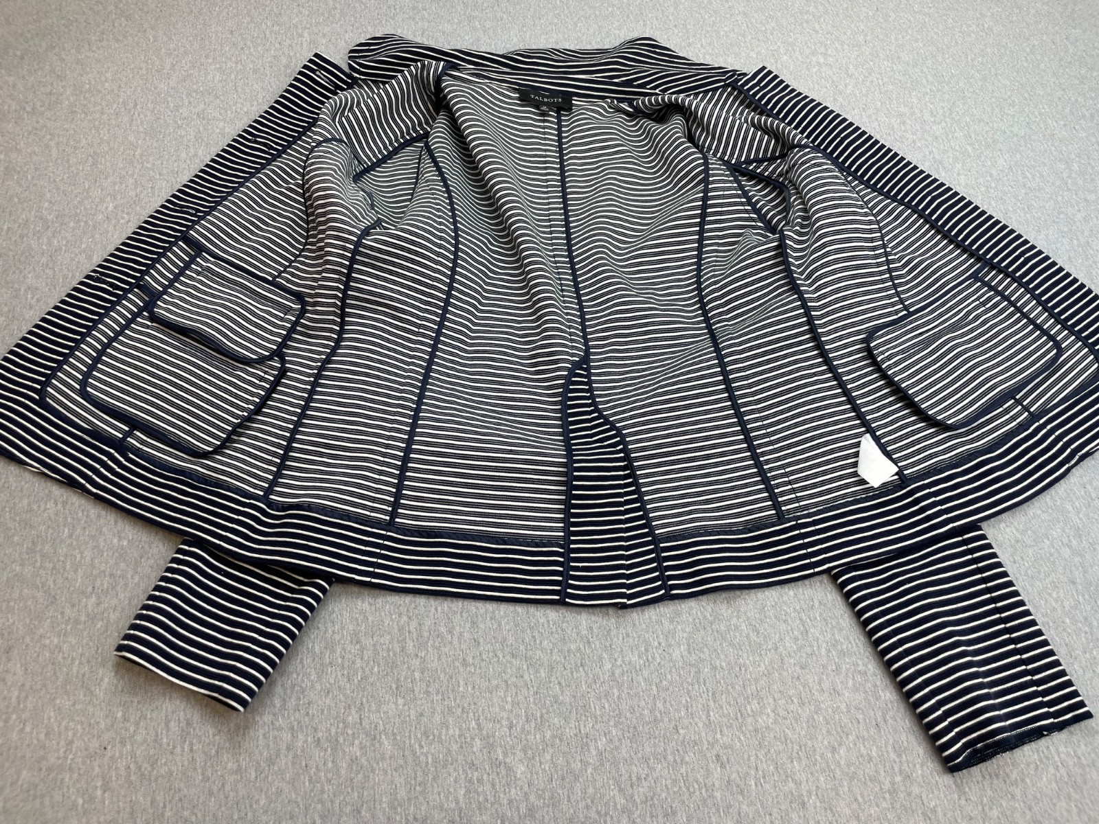 Talbots Jacket Womens 10 Black White Stripped Cotton Blend Stretch Knit Fabric