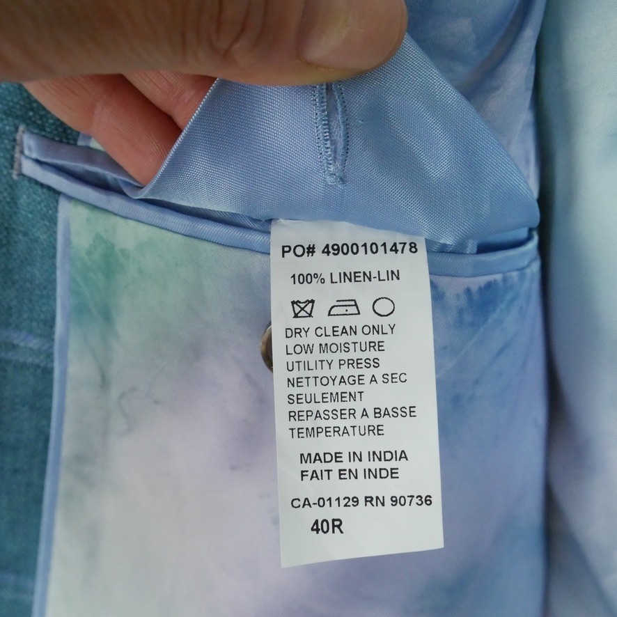 Tallia Men’s 100% Linen Teal Blue Windowpane Plaid Sport Coat Jacket Blazer 40R