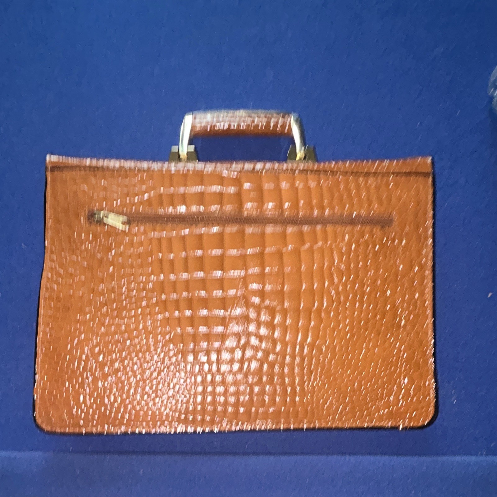 Mido Brown Croc Pattern Top Handle Satchel Push Lock/Zip Gold Hardware Lined
