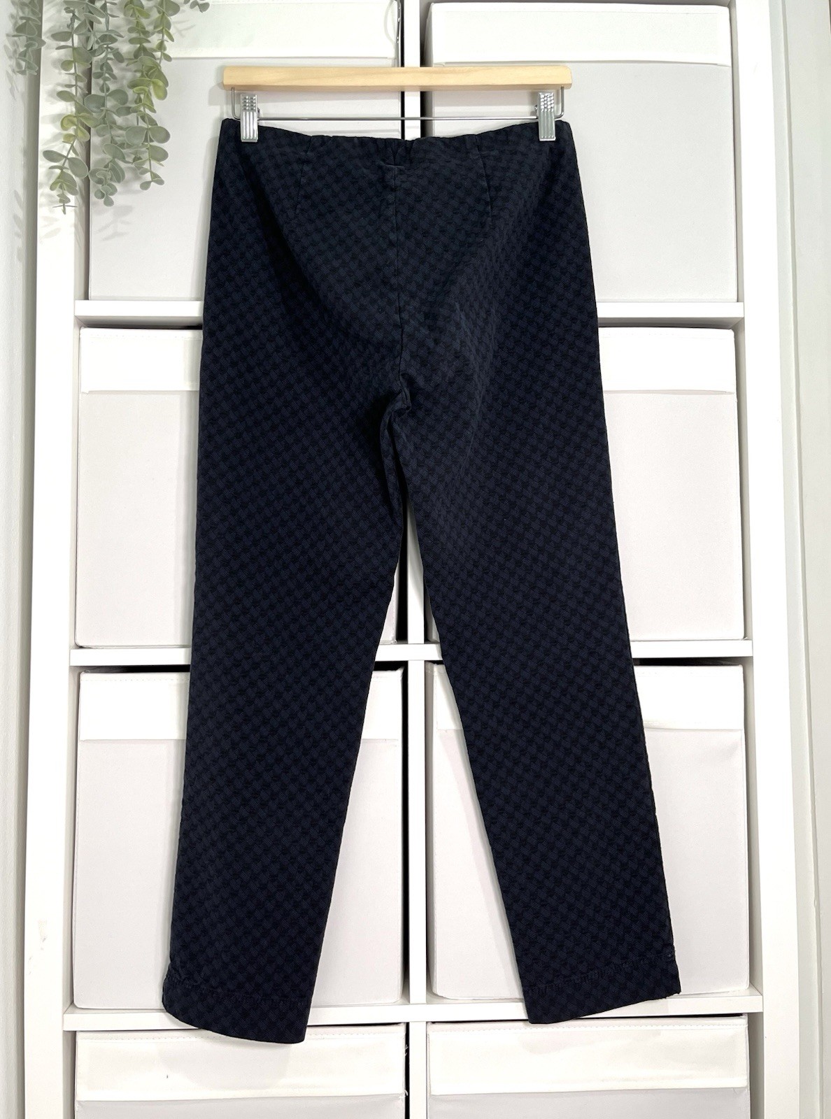 Robell Rose Trousers Size 12 Navy Geometric Pull On Elastic Waist W30 L26