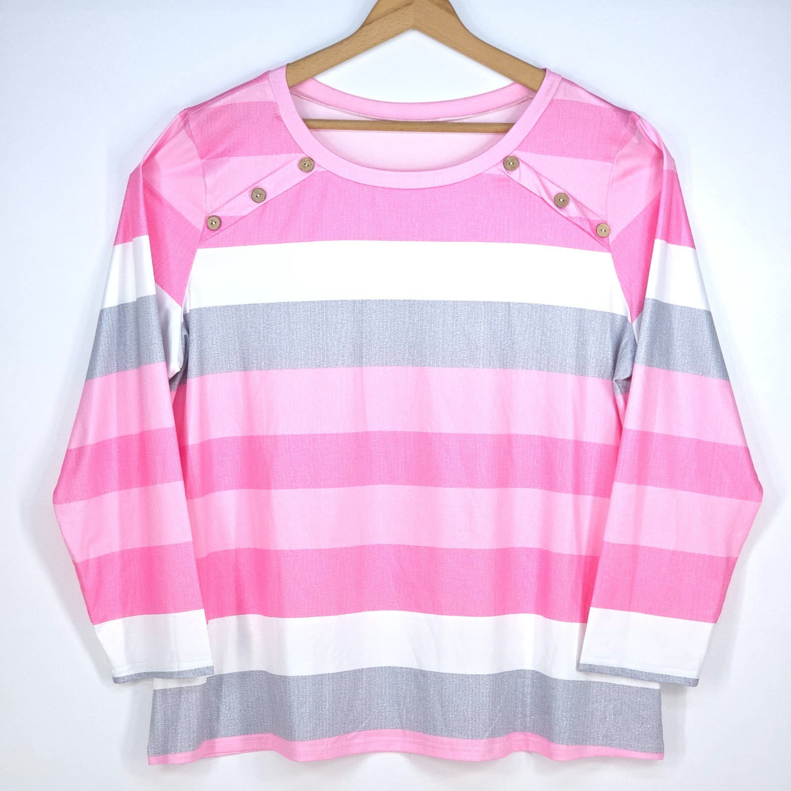 Striped Button Accent Tunic Top Womens 3XL Pink White Gray Coastal Career Office