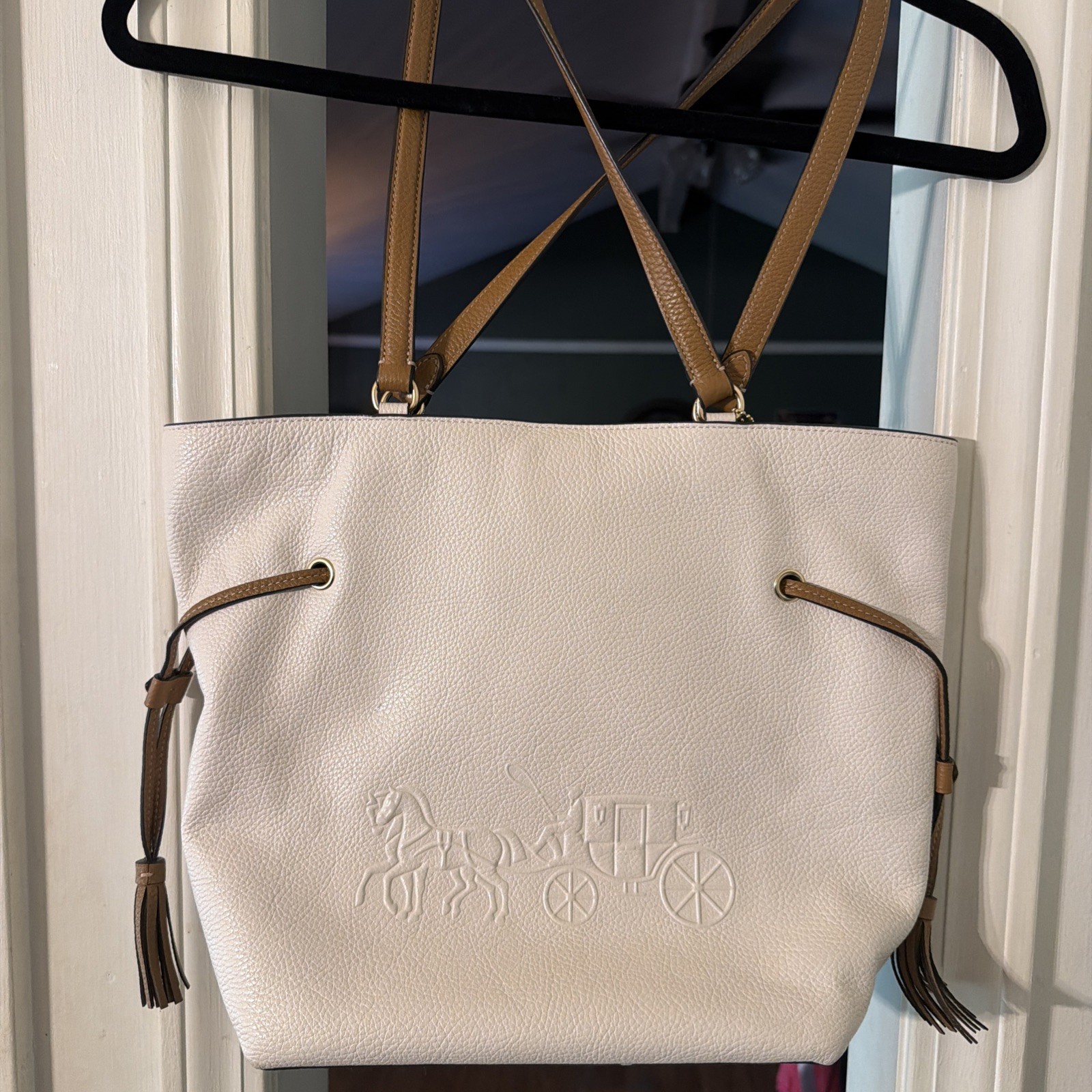 Coach Andy Tote With Horse And Carriage pebble leather Gold/Chalk Multi CA165
