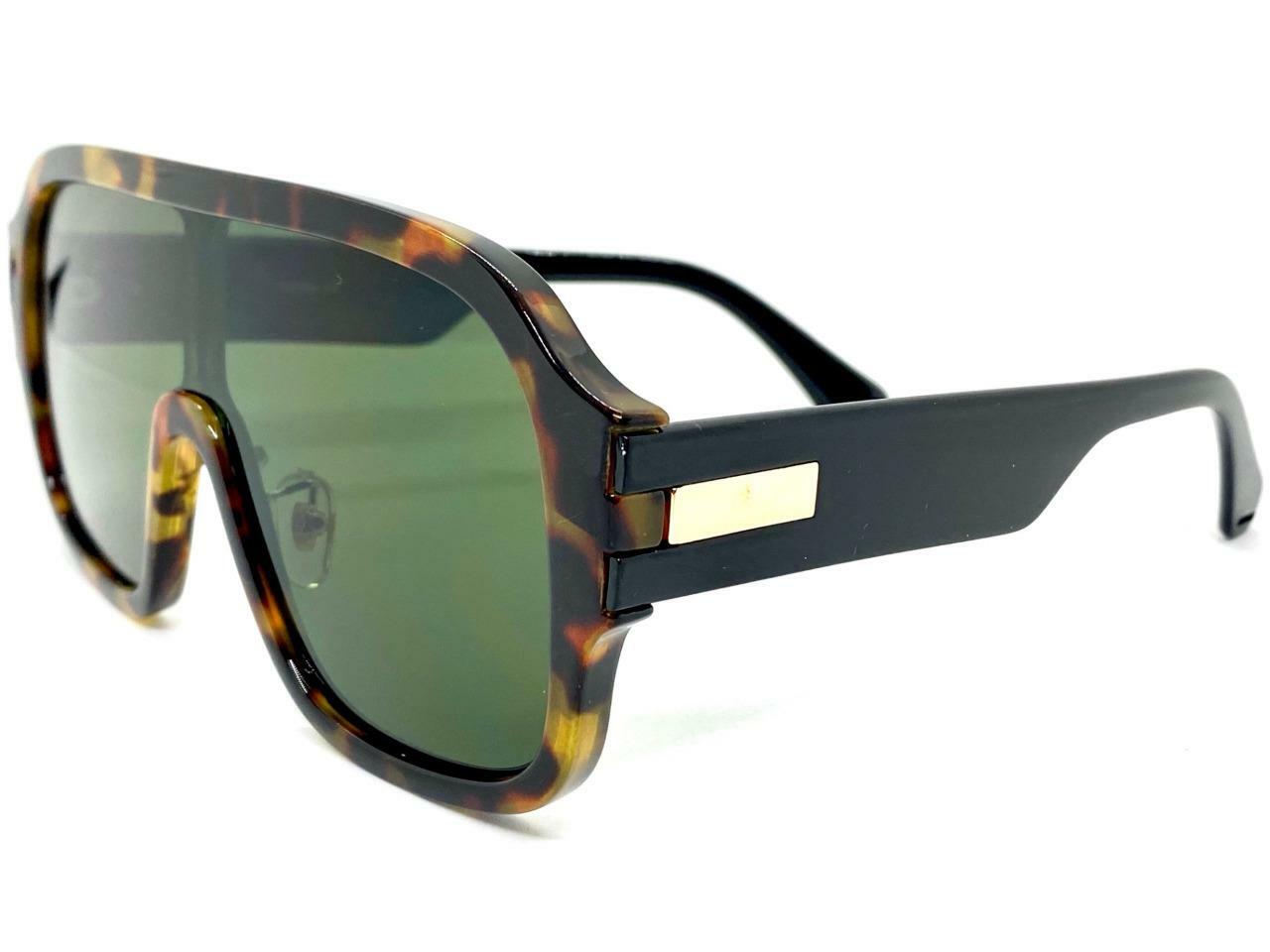 Mens Women Oversized Retro Modern Style SUNGLASSES Big Tortoise Frame Green Lens