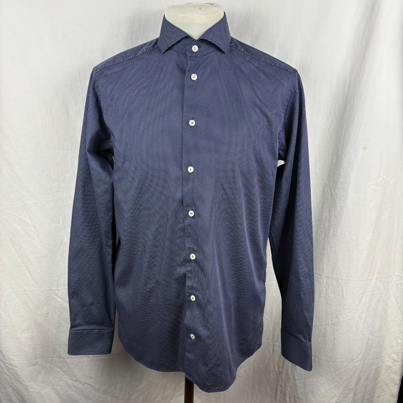 ETON Shirt Mens 42 16.5 Slim Fit Blue Micro Dot Button Up Cotton Sweden