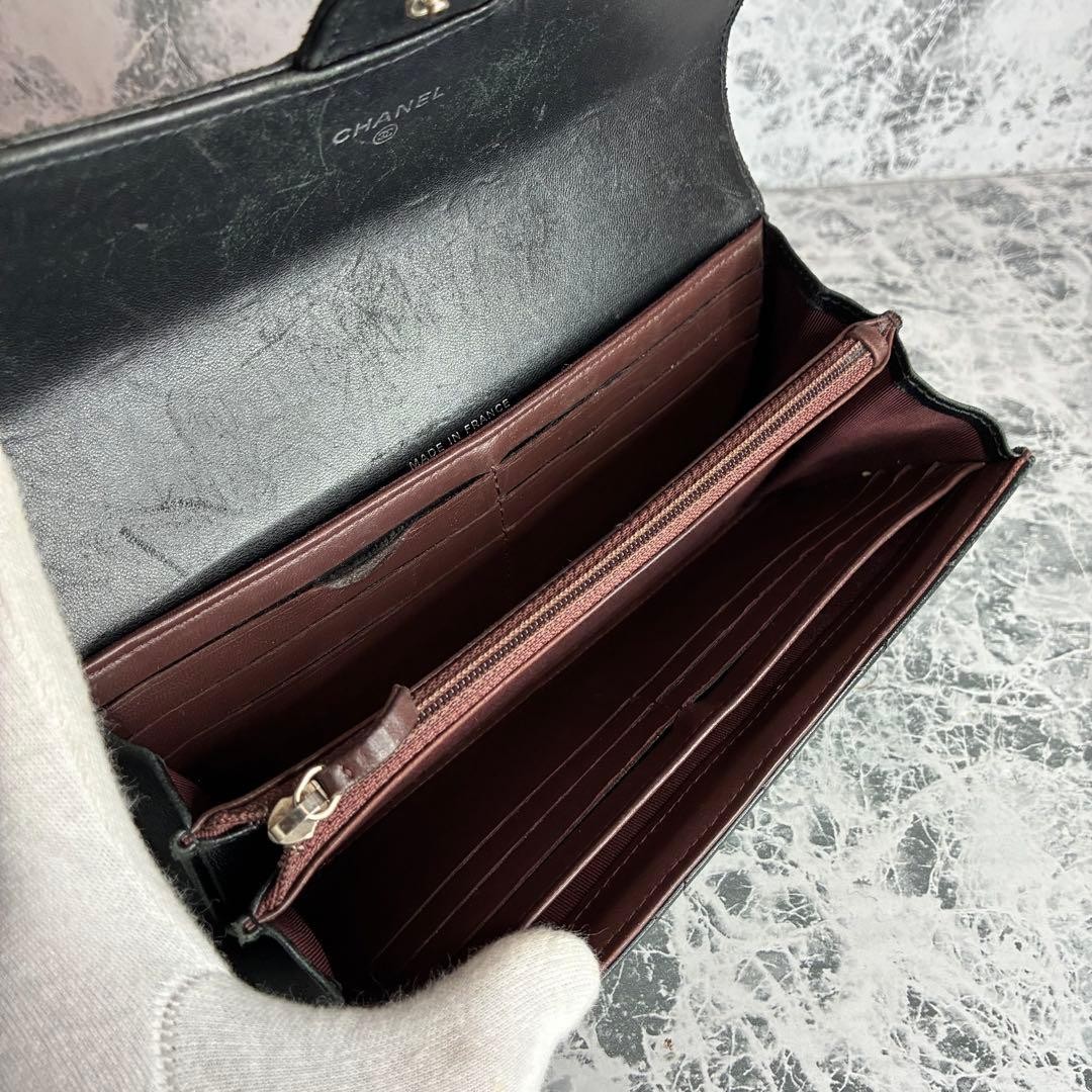 CHANEL Chanel Long Wallet Flap Lambskin Matelass Black
