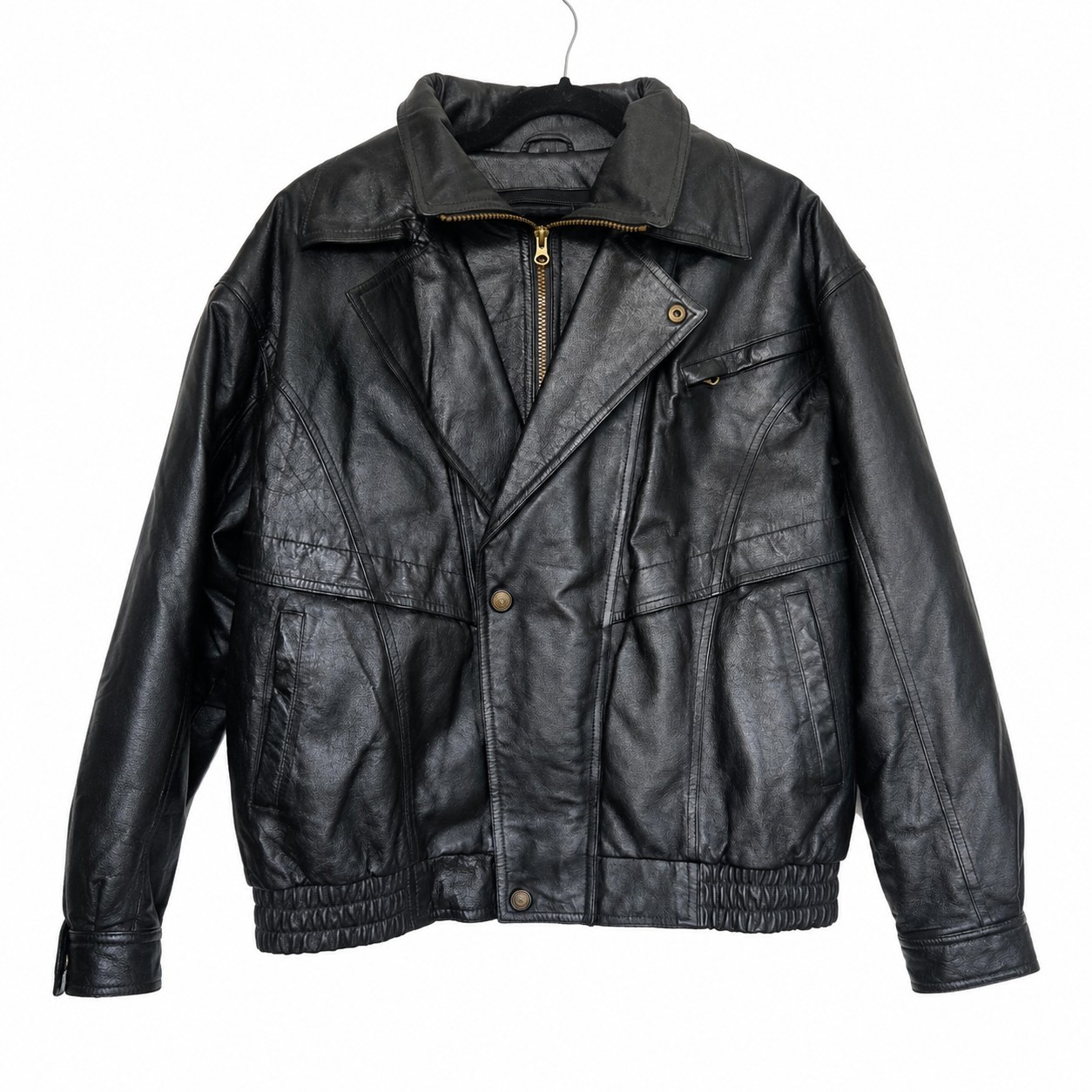Prestige Men’s L Black Genuine Leather Bomber Jacket Removable Fur Liner