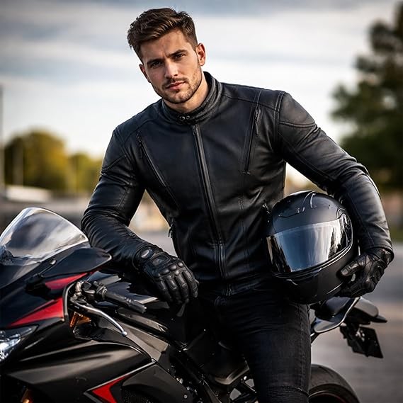 Motorcycle Jacket Mens GenuineMotorbike Leather Jacket Removable Liner CE Armor