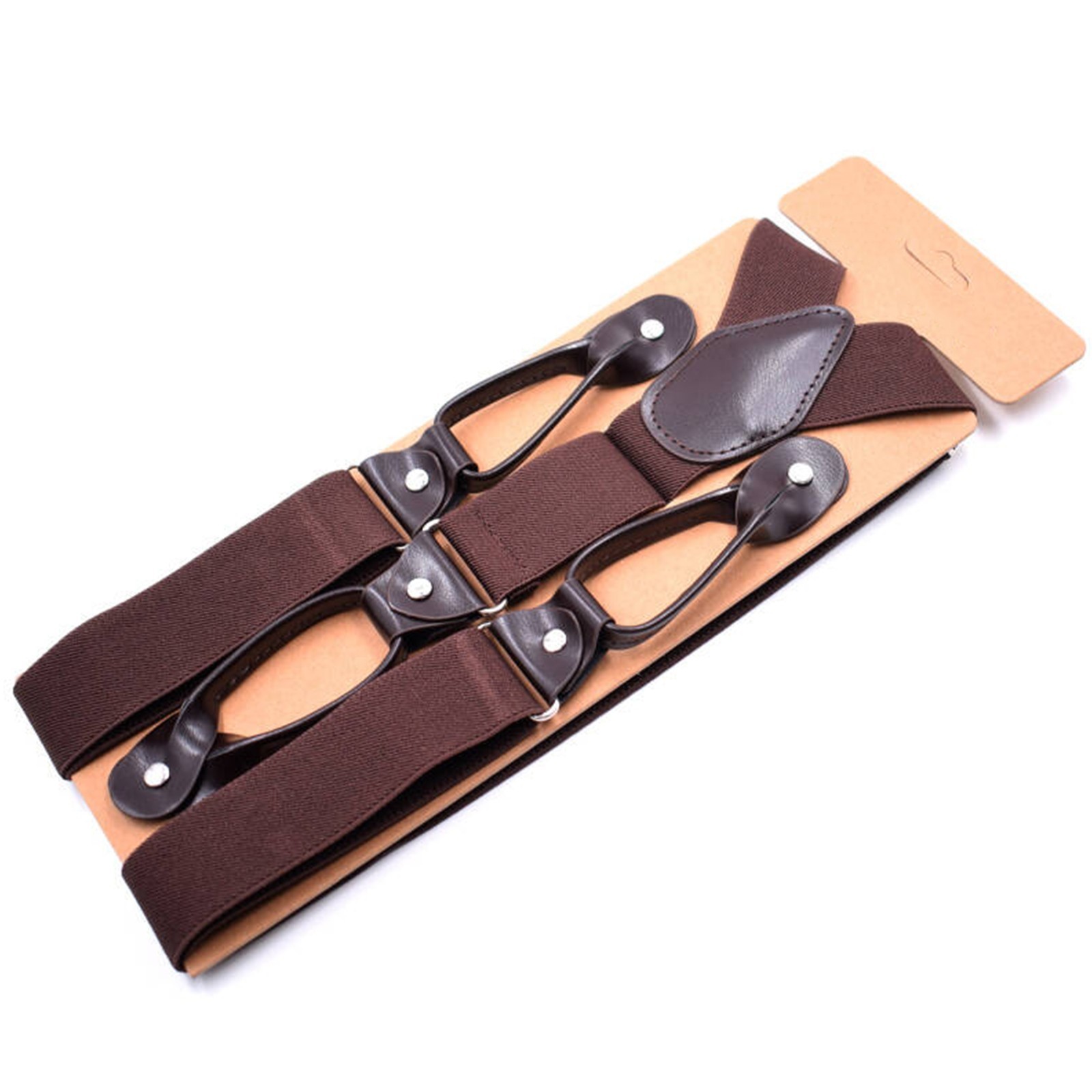 6 Button Holes Link Men’s Suspenders Deep Coffee/Navy Blue/Wine Red 1.37″W 1PC