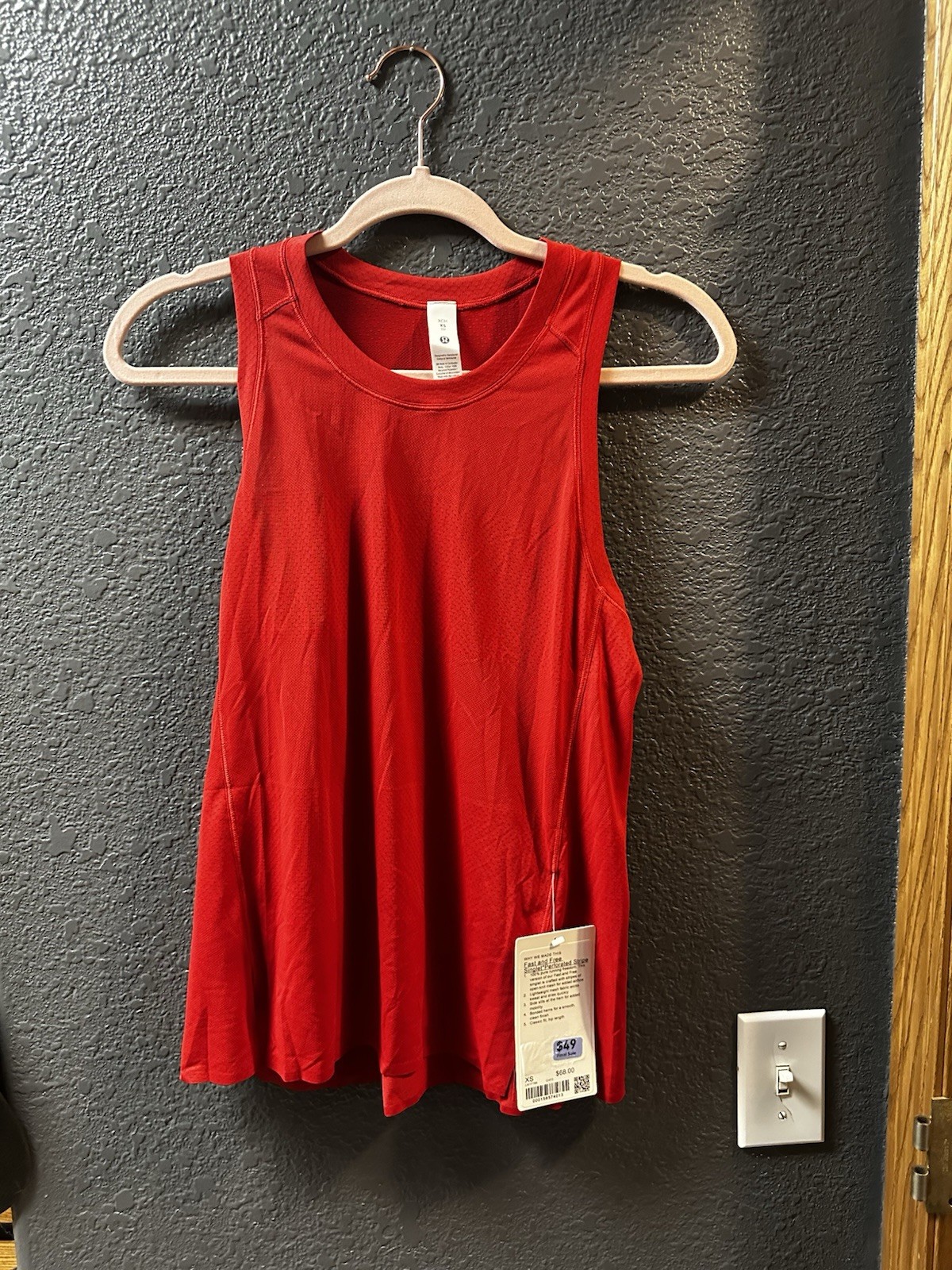 lululemon Fast and Free Perforated Stripe Run Tank Red XS Quick Dry Mesh