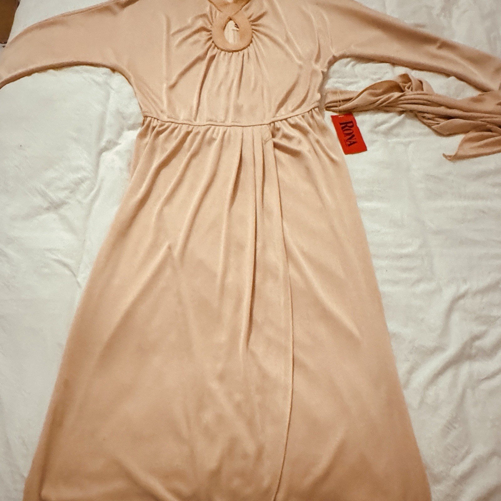 Vintage 70’s NWT Rona NY Peach Gown ILGWU Dress Slinky Tulip Sz 12 Neiman Marcus