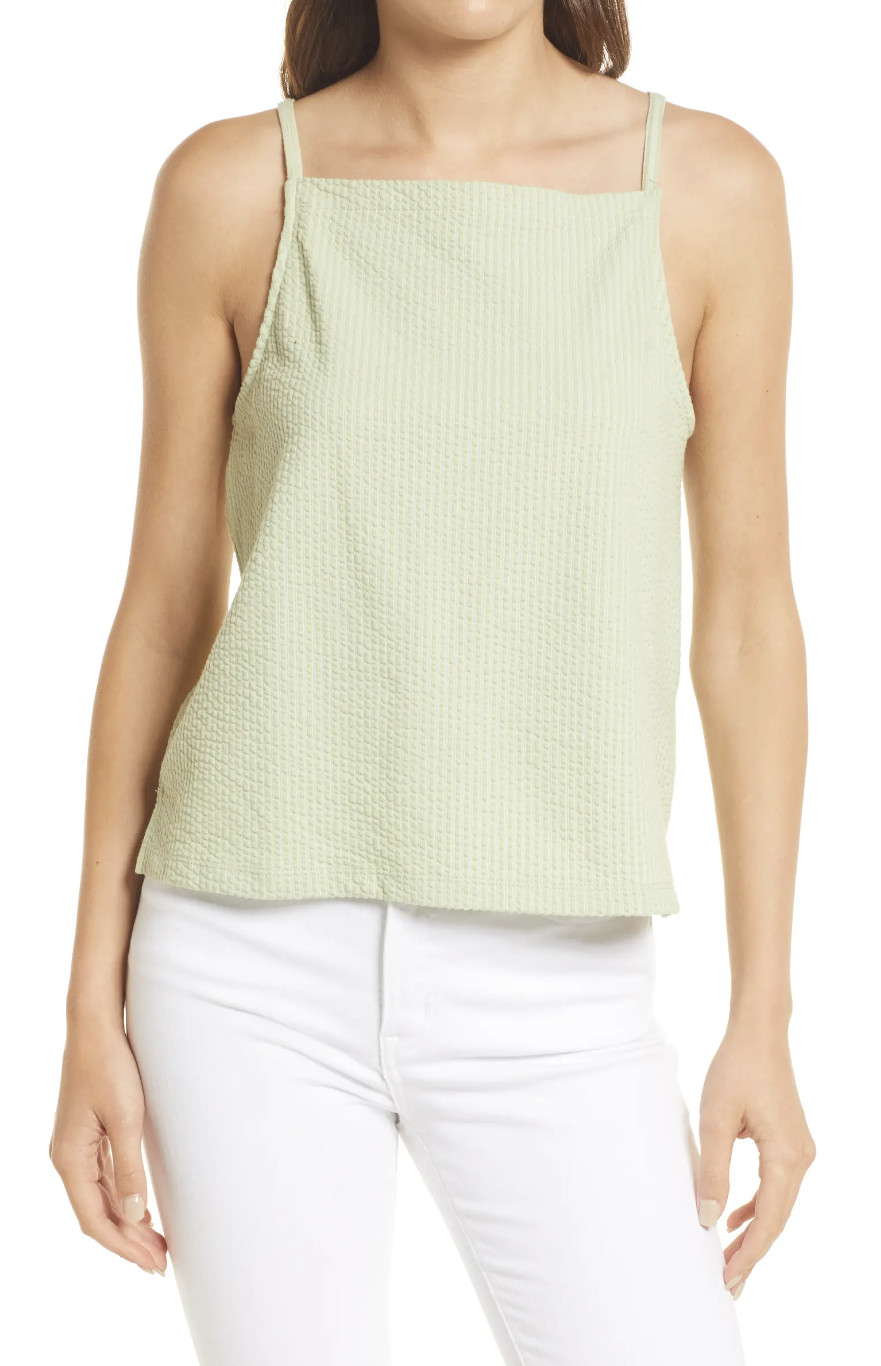 MADEWELL SUNFADED LIME SLEEVELESS TEXTURAL SEERSUCKER APRON TANK TOP Sz S