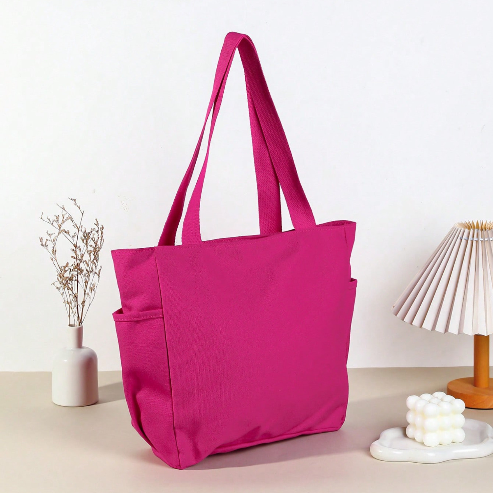 Large Capacity Canvas Tote Bag Multi-Pocket Shoulder Bag Portable Women Handbag