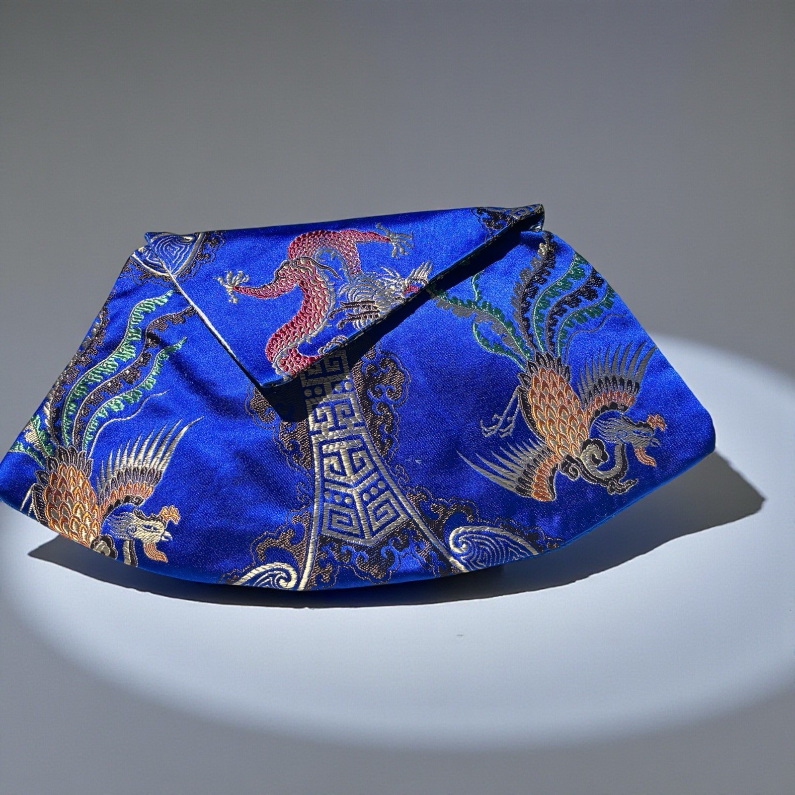 Blue Embroidered Bird Design Patterned Fabric, silk brocade and velvet up cycled