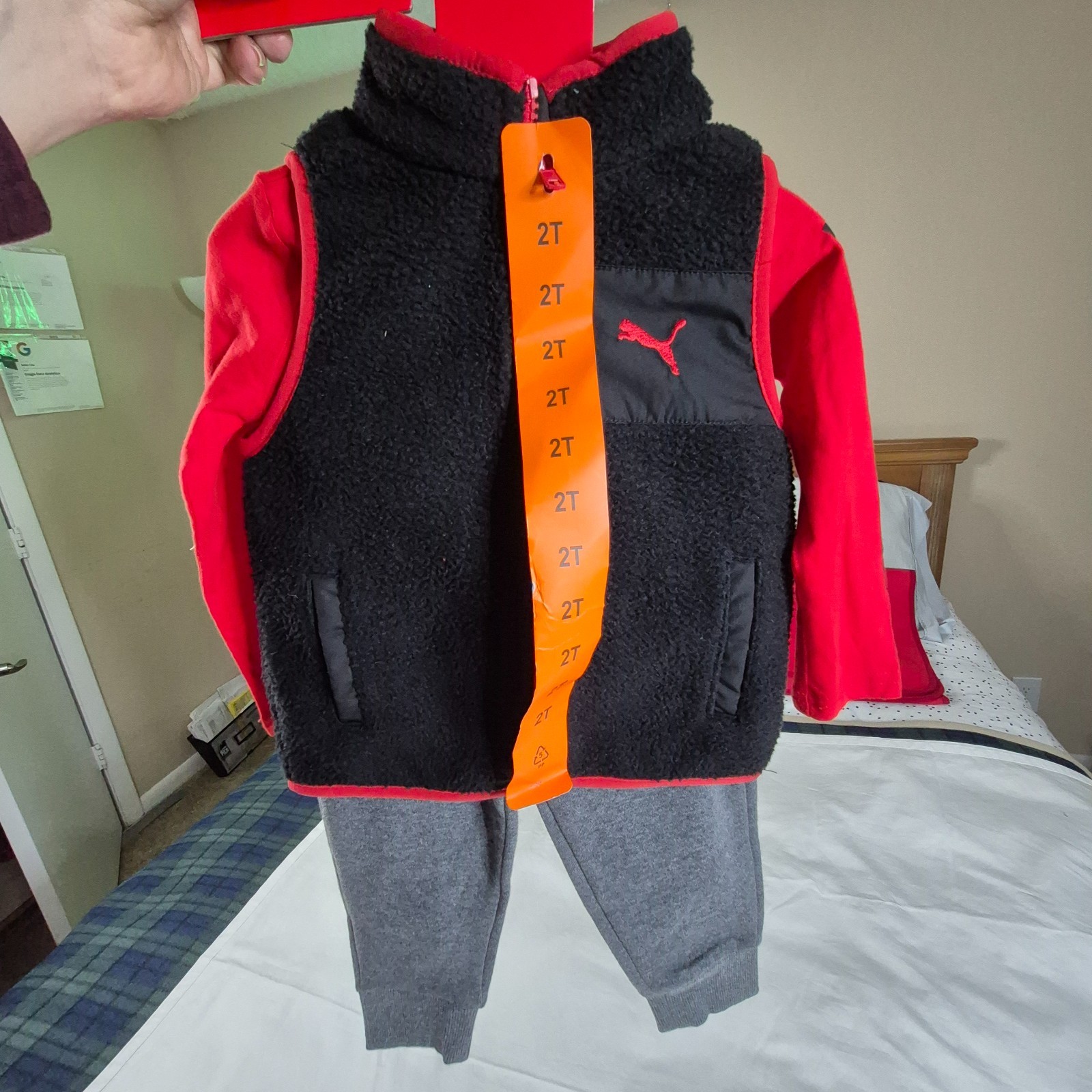 PUMA Boys’ 3-piece Vest Set Includes Vest, Long Sleeve Tee And Jogger Size 2T