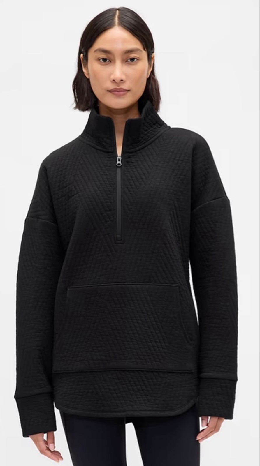 NWT Gap Fit Quilted Jacquard Half-Zip Pullover in Black Sz XL!