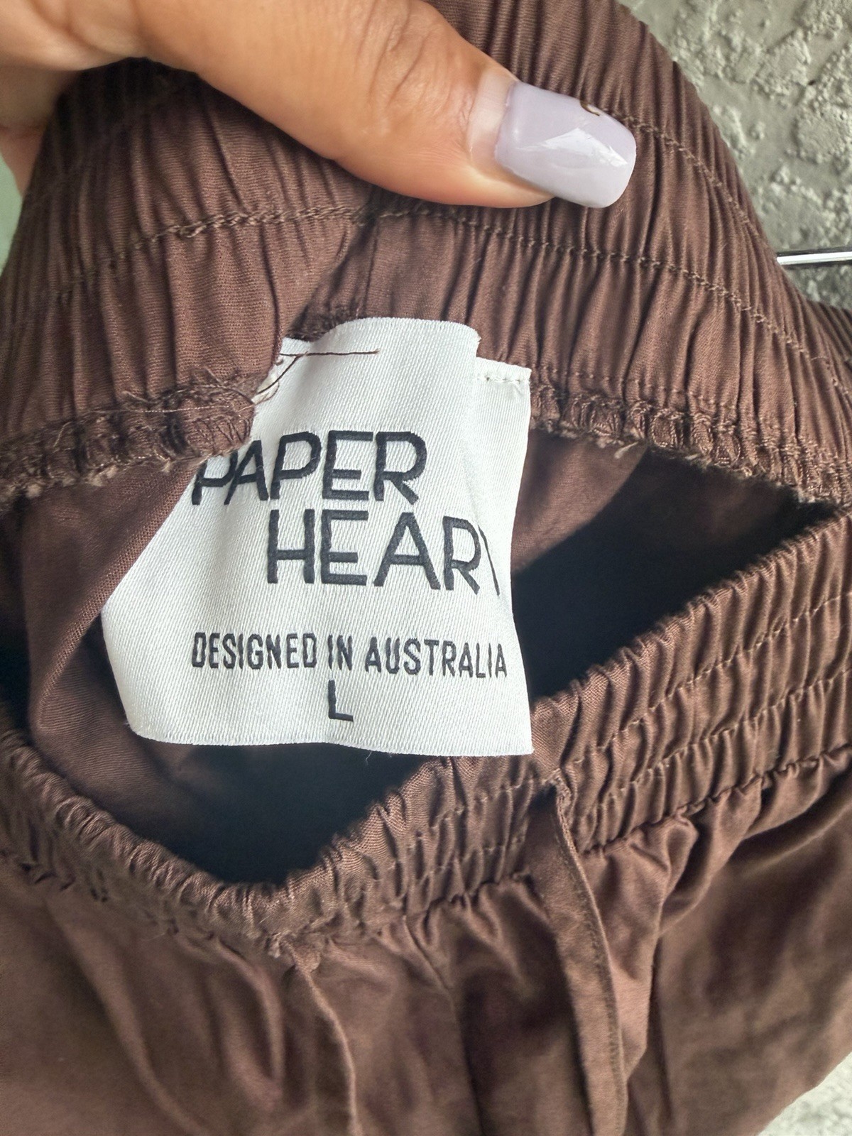 Paper Heart Brown Embroidered Button-Up Shirt & Shorts Set L Elastic Waist