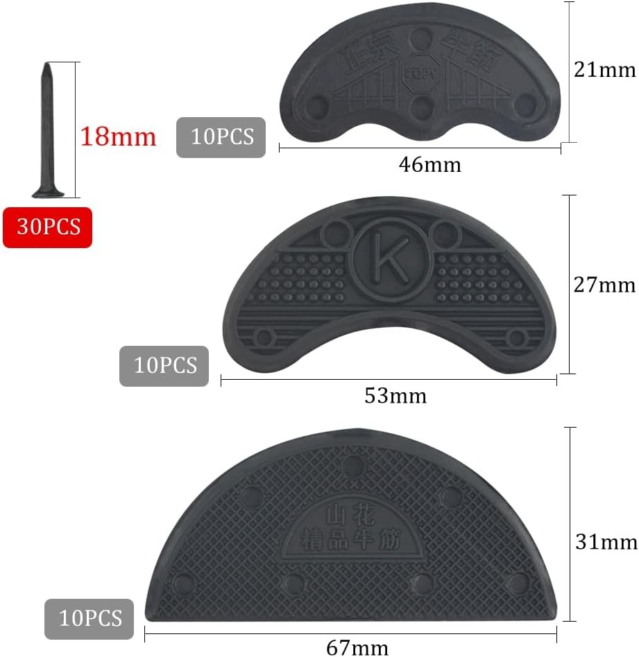 30PCS Heel Plates Black Heel Taps Rubber Tips Sole Heel Repair Pad Replacement w