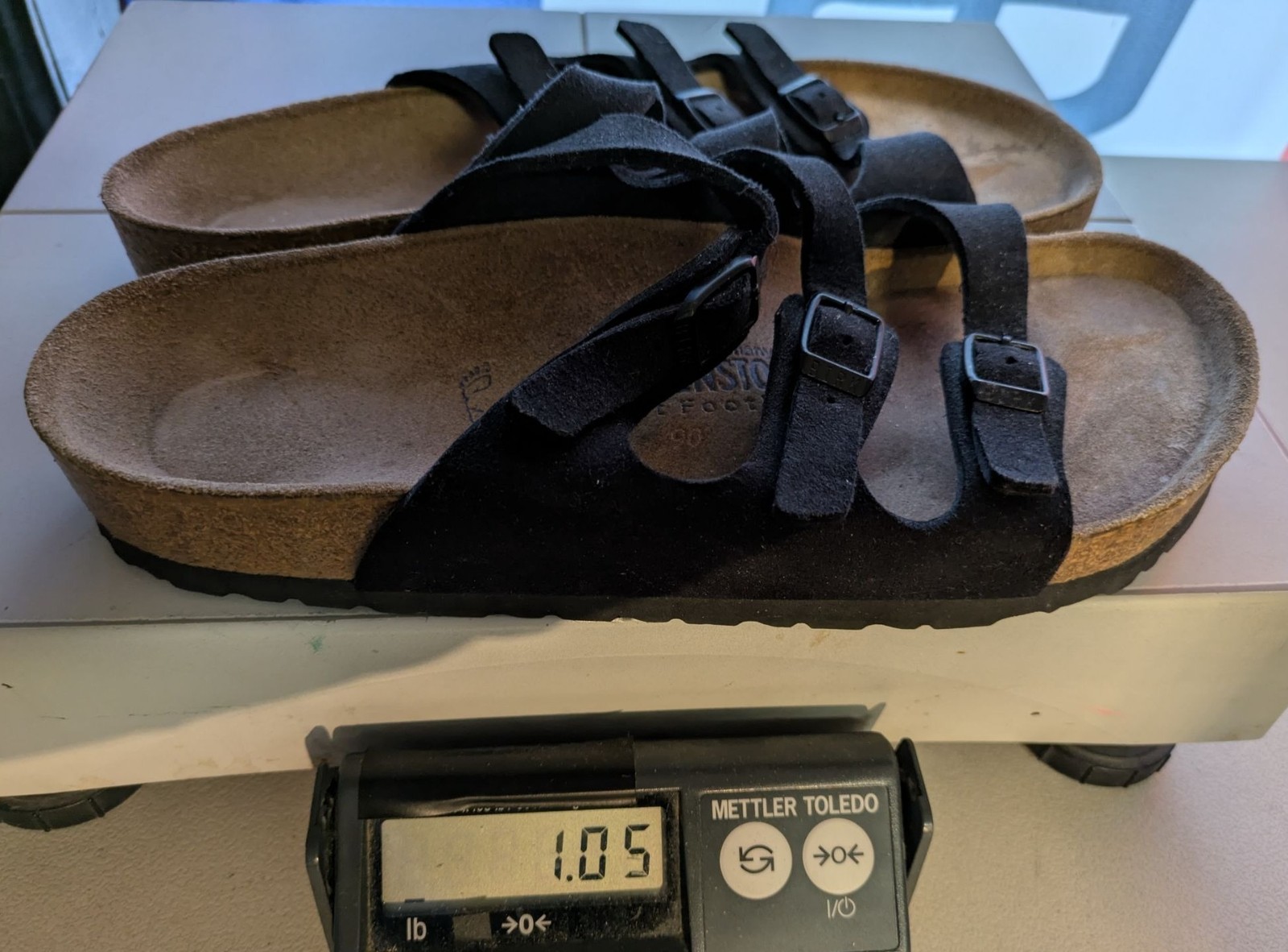 40 L9 M7 Birkenstock Florida Black Suede Soft Footbed Sandals Size 9 German Made