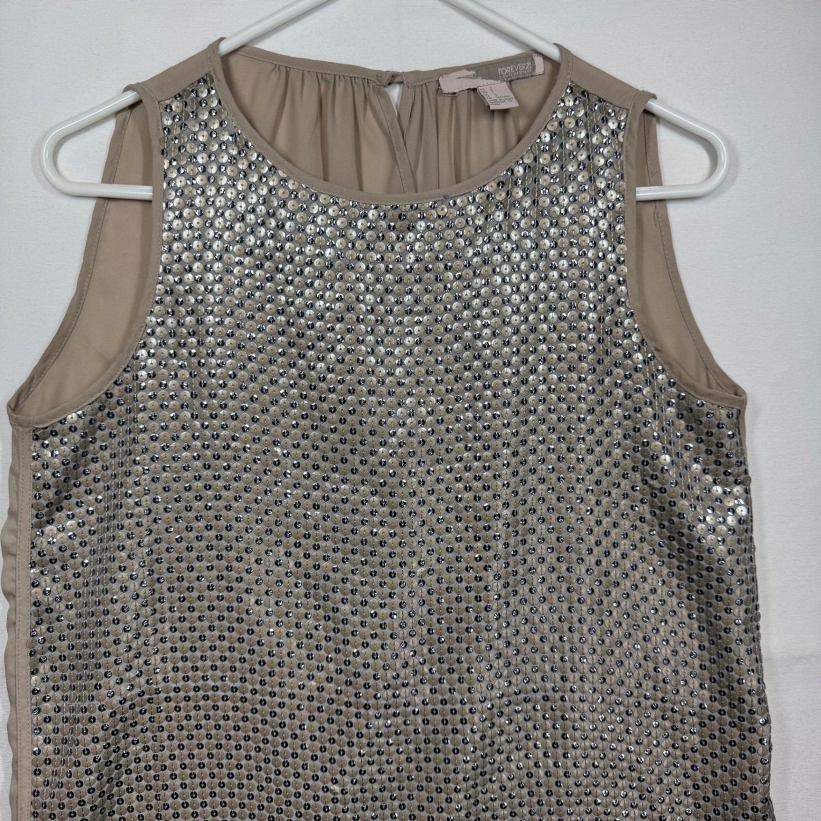 Forever 21 Silver Sequin Sleeveless Top Ladies’ Tank Party Blouse Sz Small