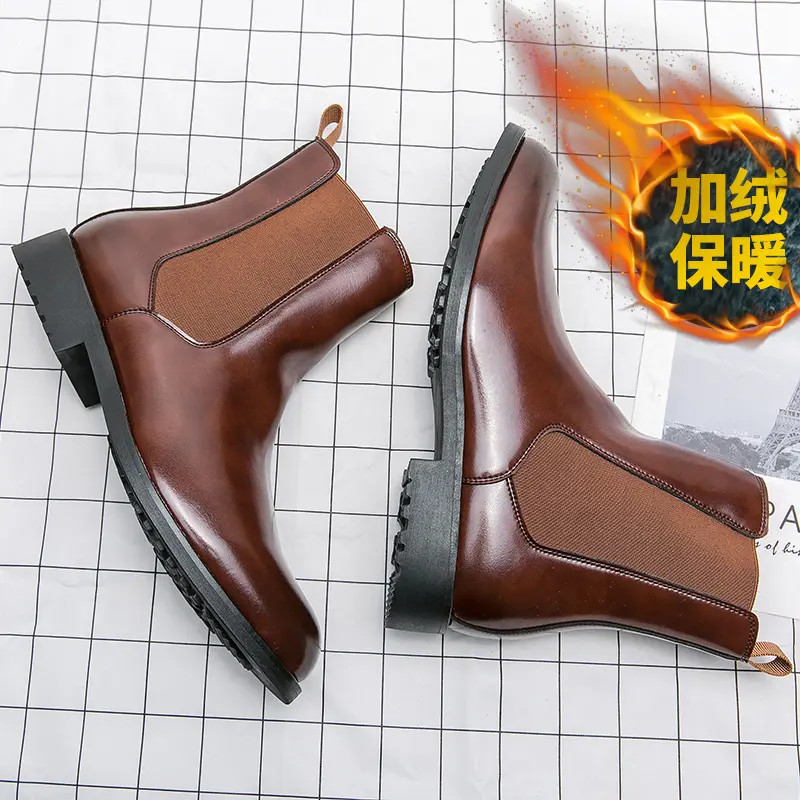 Mens Winter Warm Causal Ankle Boots Leather Formal Dress Shoes Pull On Low Heels