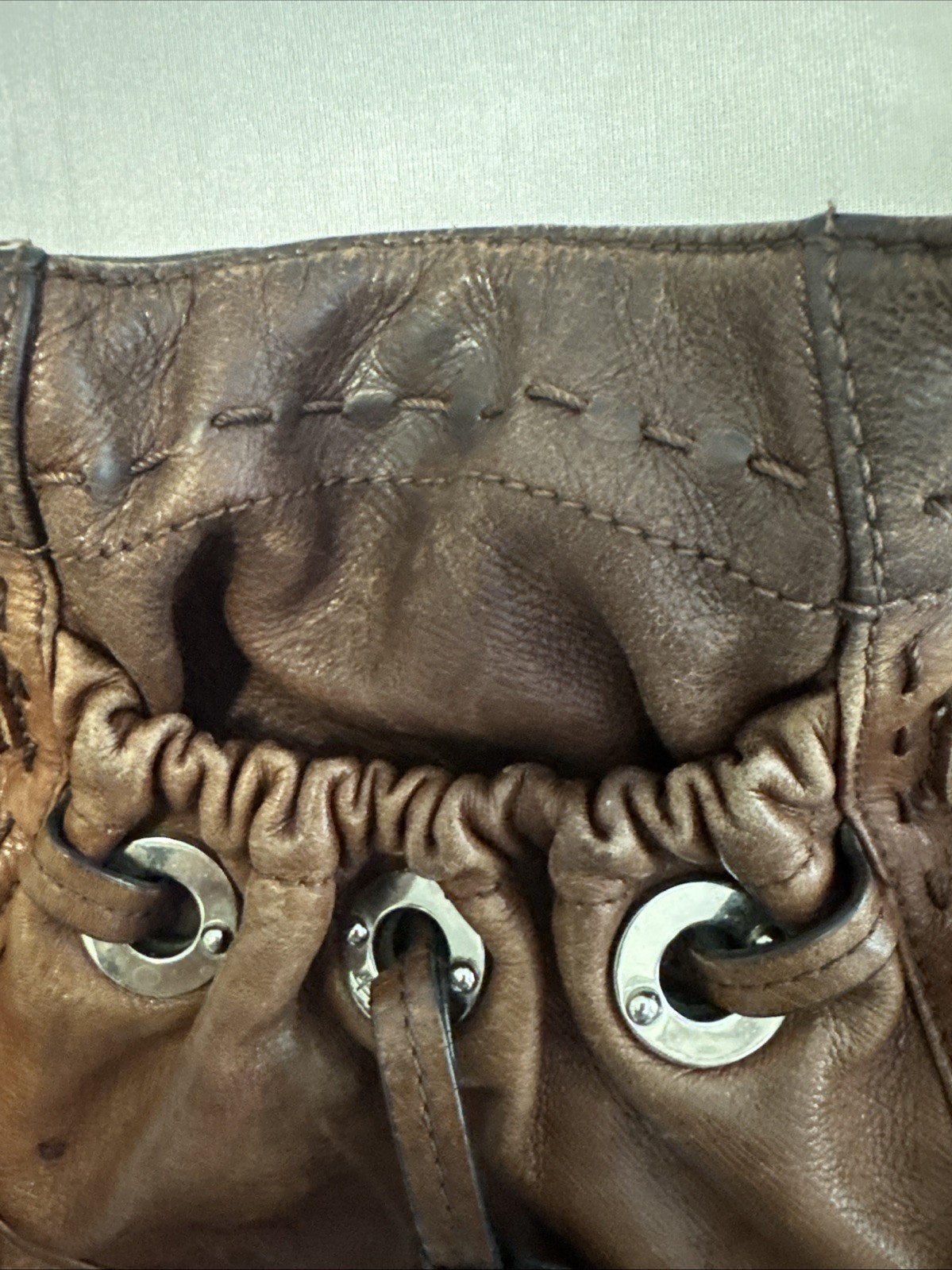 B. Makowsky Brown Leather Shoulder Bag Great Distressed Patina No Rips/Tears
