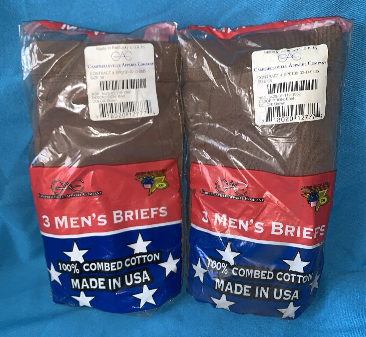 100% combed cotton briefs size 38 Campbellsville Apparel Company Lot of 2 PKS