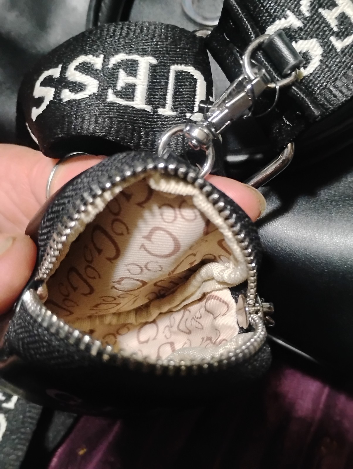 GUESS Black Logo Satchel Top Handle Bag w/ Detachable Strap + Coin Purse