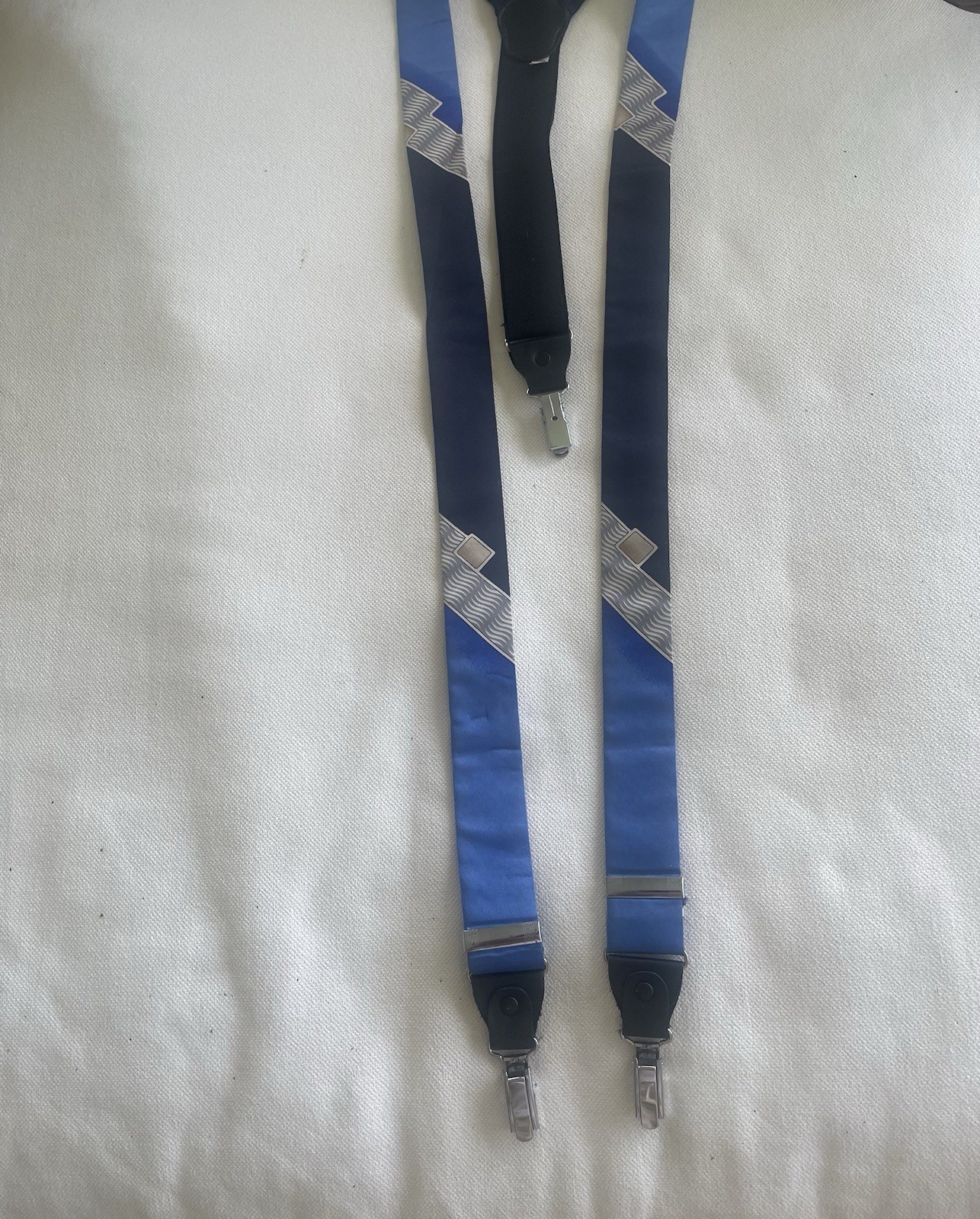 Uomo Venetto Satin Suspender Blue with Black Modern Design Vintage