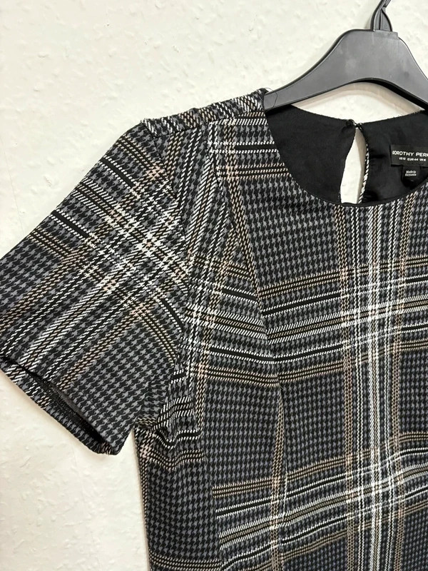 Dorothy Perkins Grey Check Shift Dress UK 16 Short Sleeve Stretch Lined 2197