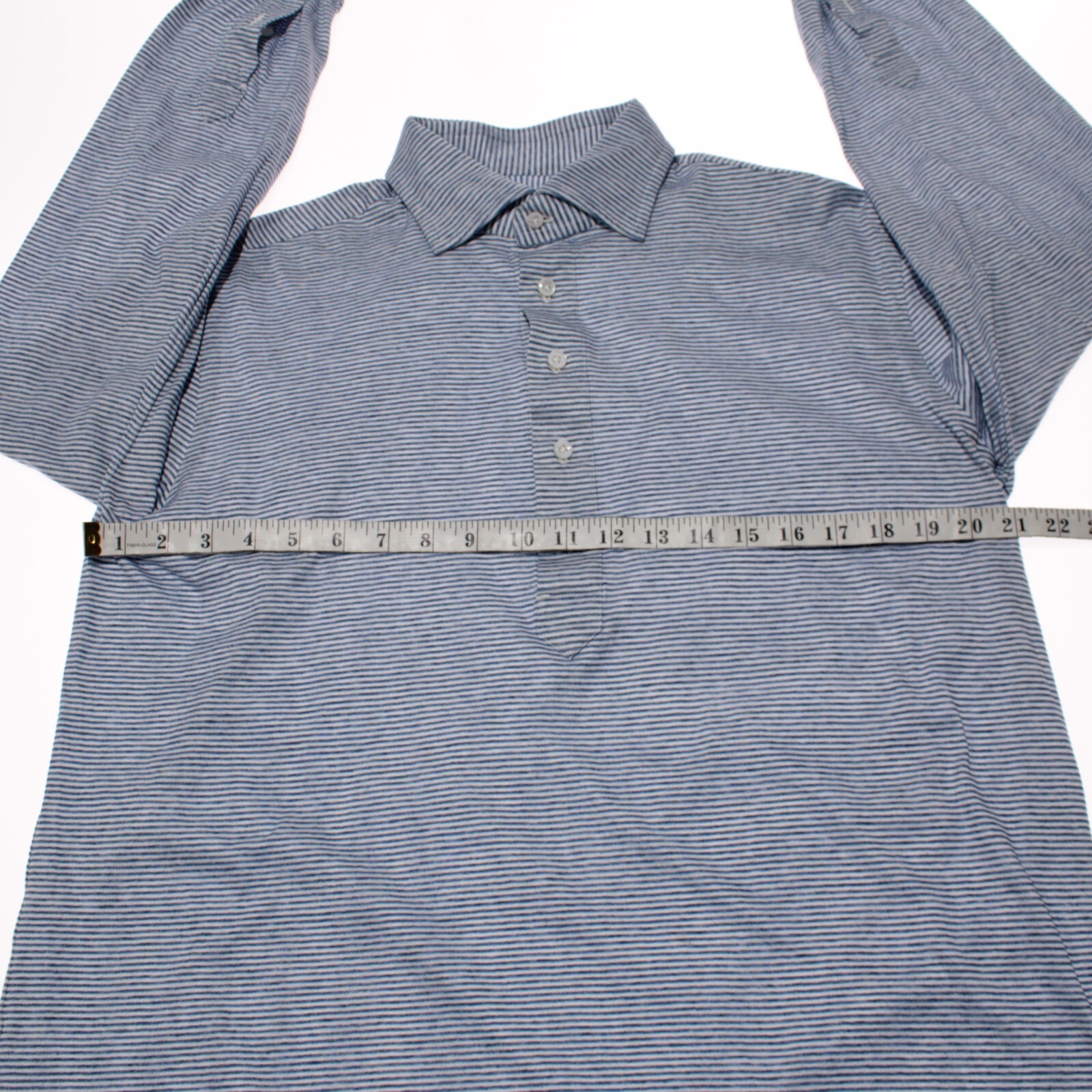 Cesare Attolini NWD Long Sleeve Polo Shirt Size 43 17 in Blue & White Stripes