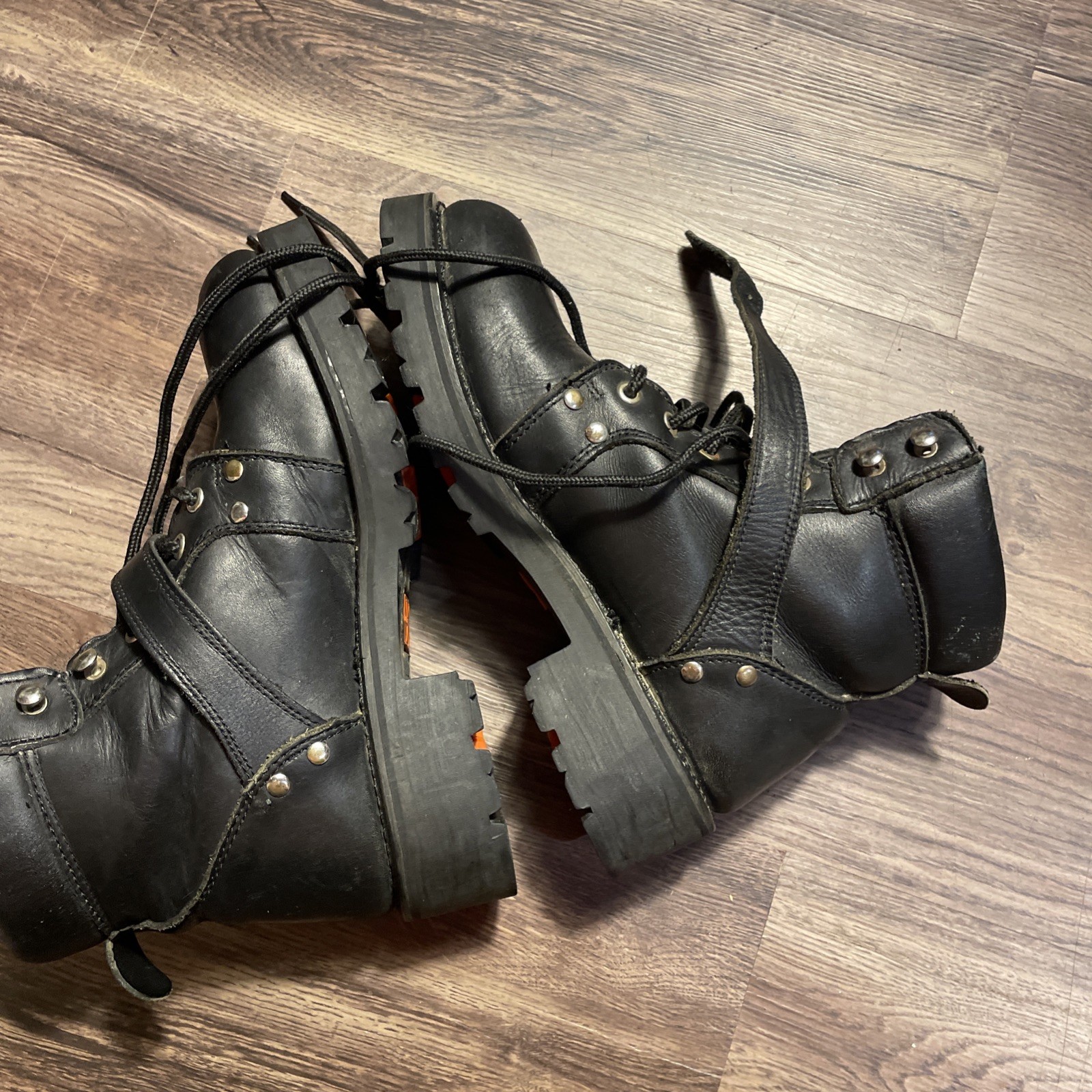 Element Motorcycle Boots Womens Size 9 Black Leather Logo Zip up Snap Lace Up