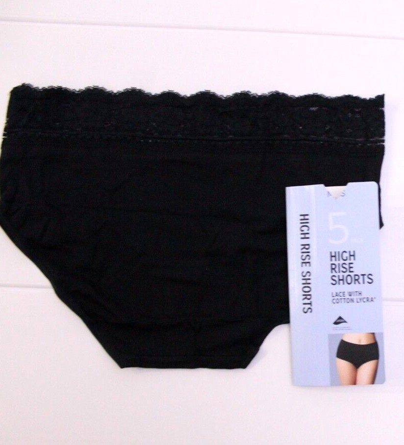 Ex M & S Ladies 5 Pack Cotton Lycra Lace High Rise Shorts Briefs Midis Underwear