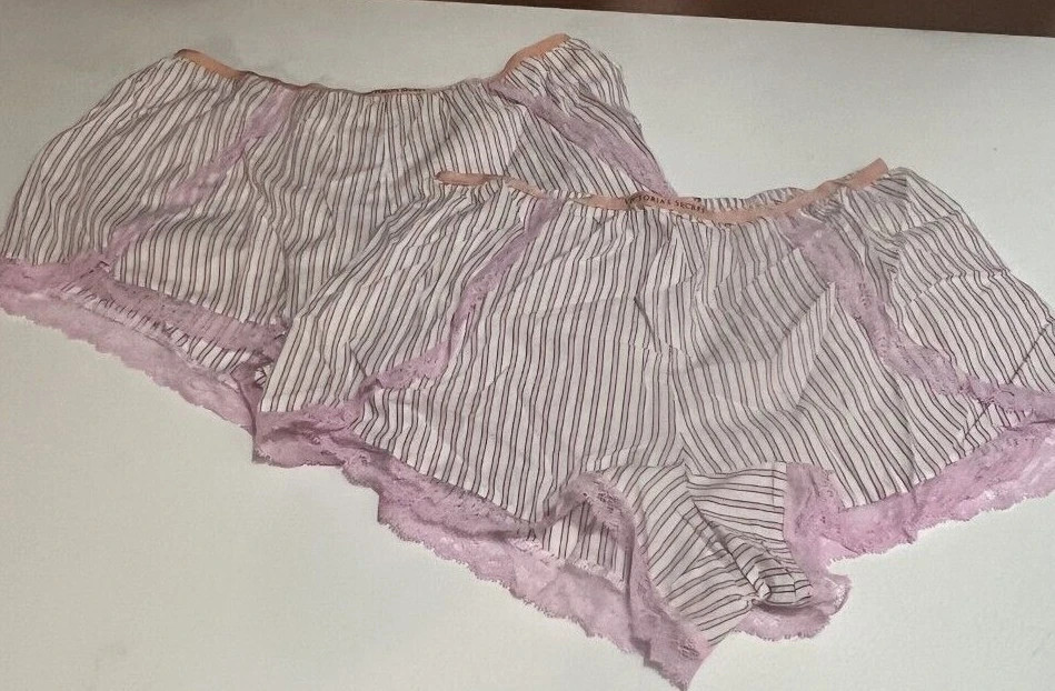 TWO (2) of VICTORIA’S SECRET Women’s Lavender Stripes Lace Sleepwear Shorts NWT