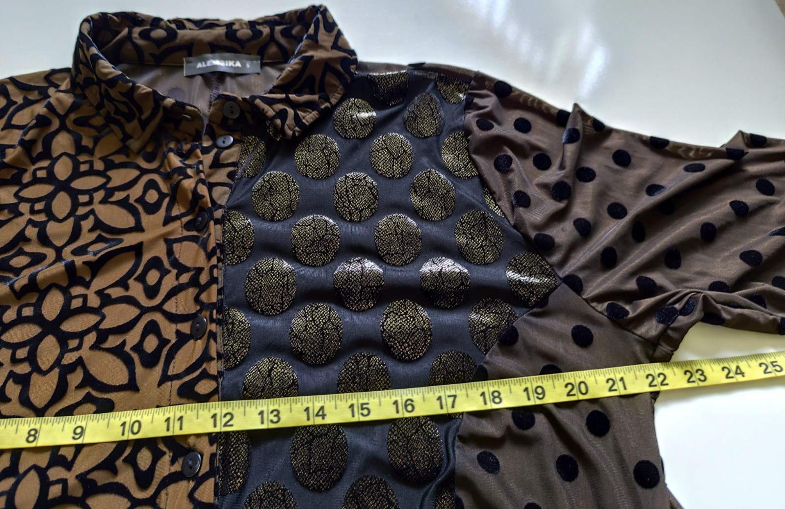 Alembika Draped Cocoon Dress Mix Fabric/Pattern Long Sleeve Bubble Hem Womens XL