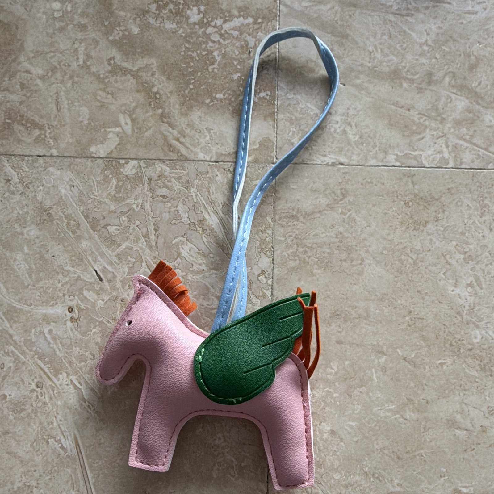 Women’s Horse Bag Charm Accessory – Pink & Green Solid with Strap Accent