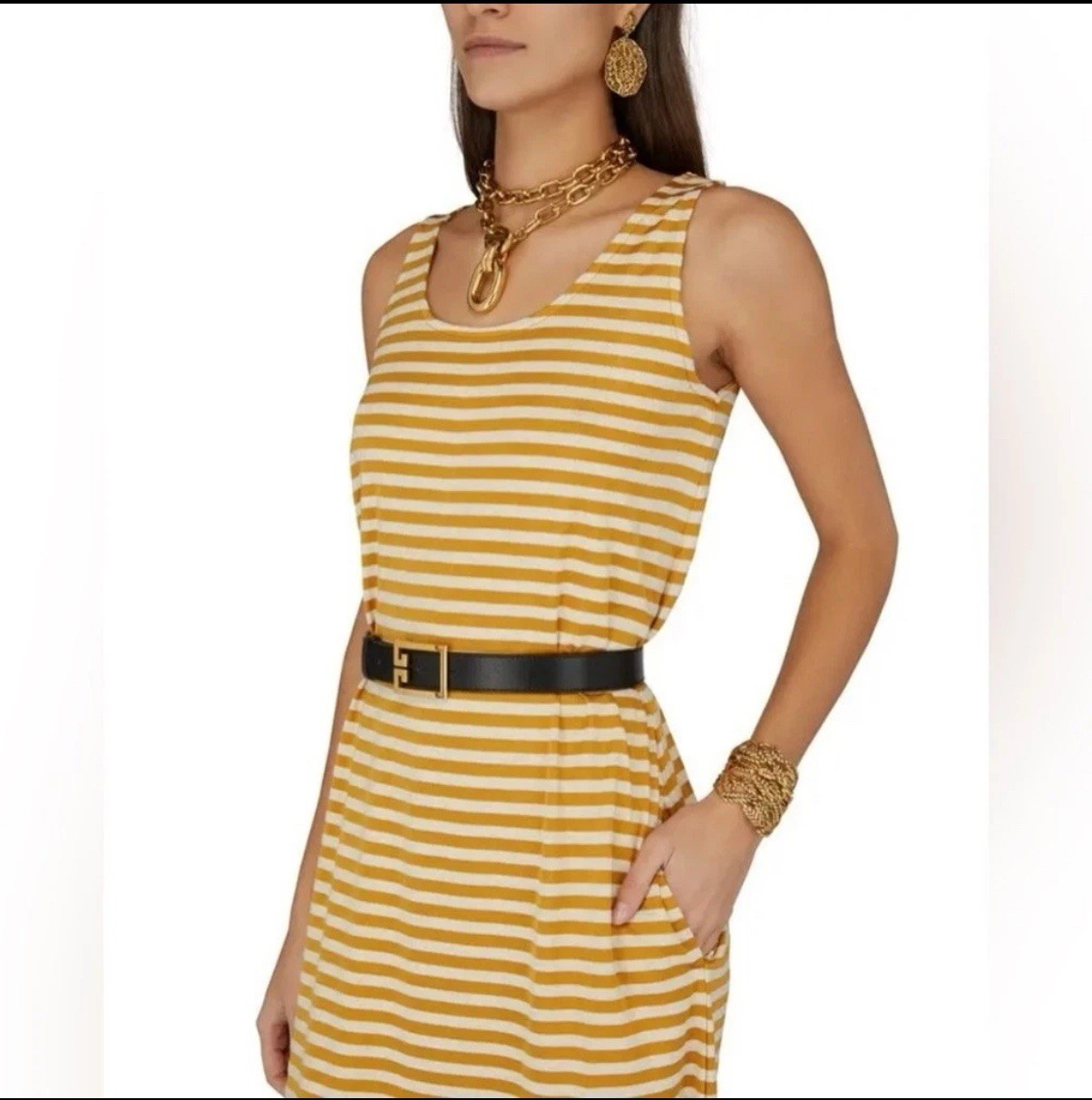 Max Mara Leisure Cina Stripe Jersey Maxi Dress in Mustard NWT $275 Size Small