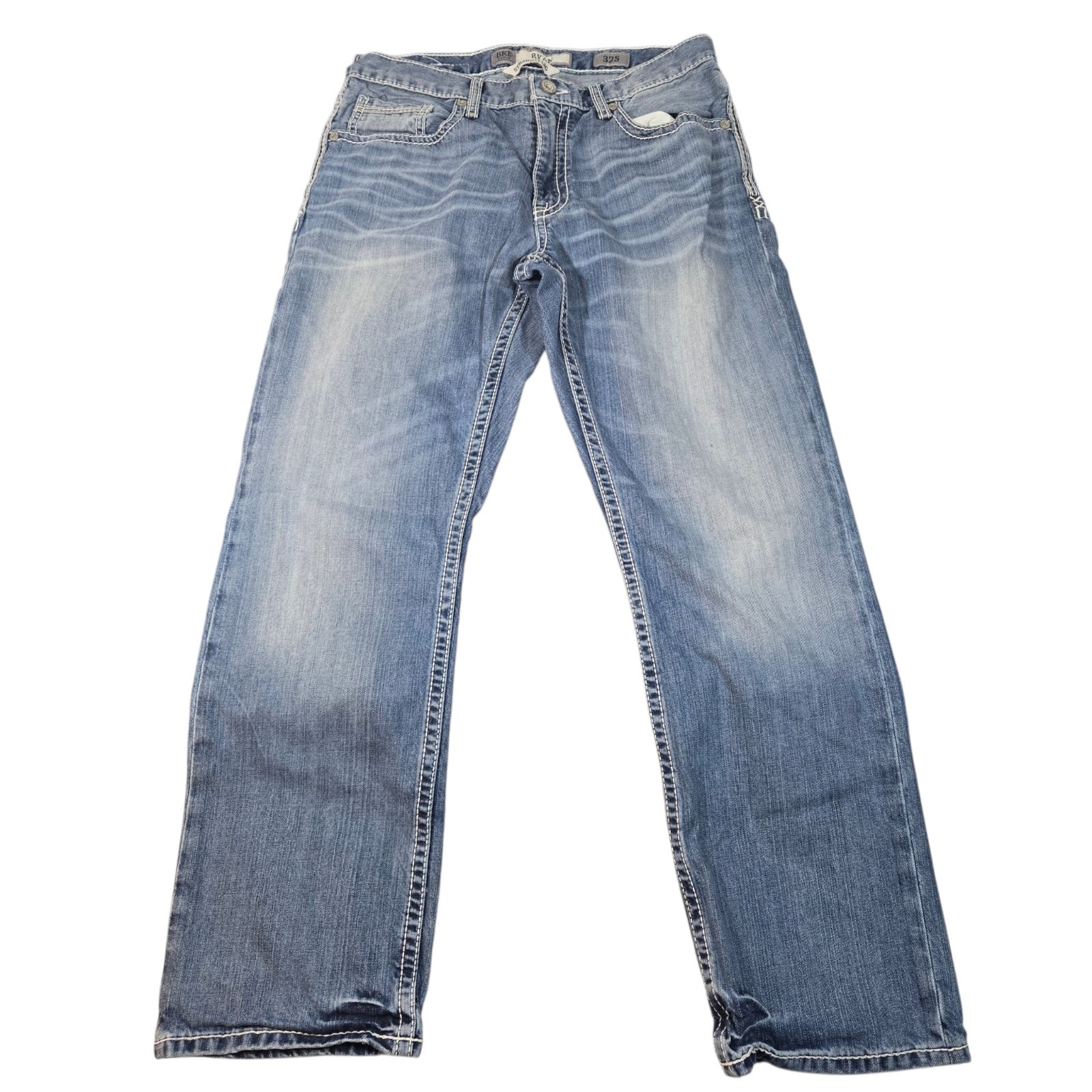 BKE Denim Ryan Straight Leg Mens Jeans Medium Wash Thick Stitch Size 32S 32×30
