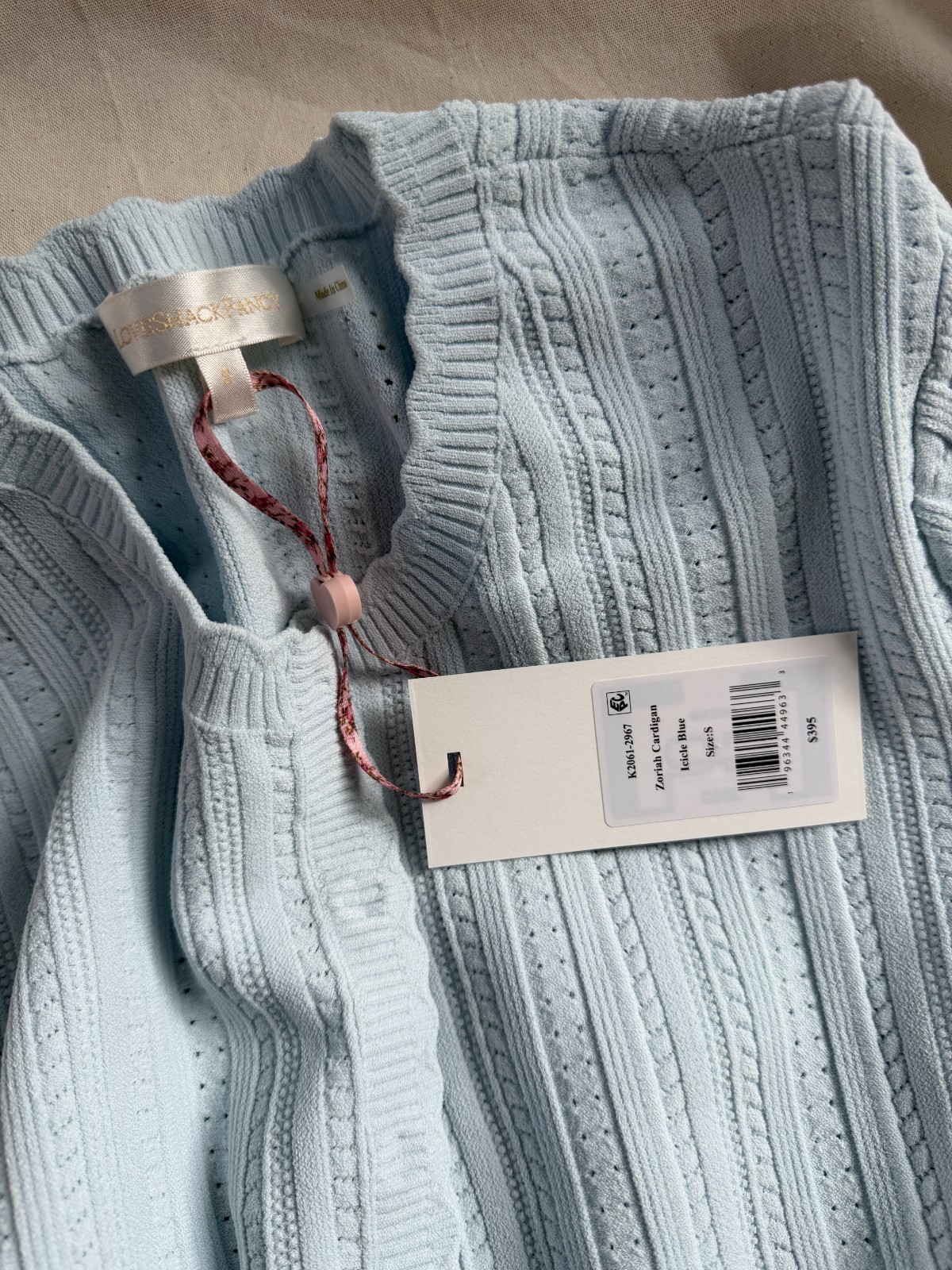 LoveShackFancy Zoriah Pointelle Cardigan in Icicle Blue