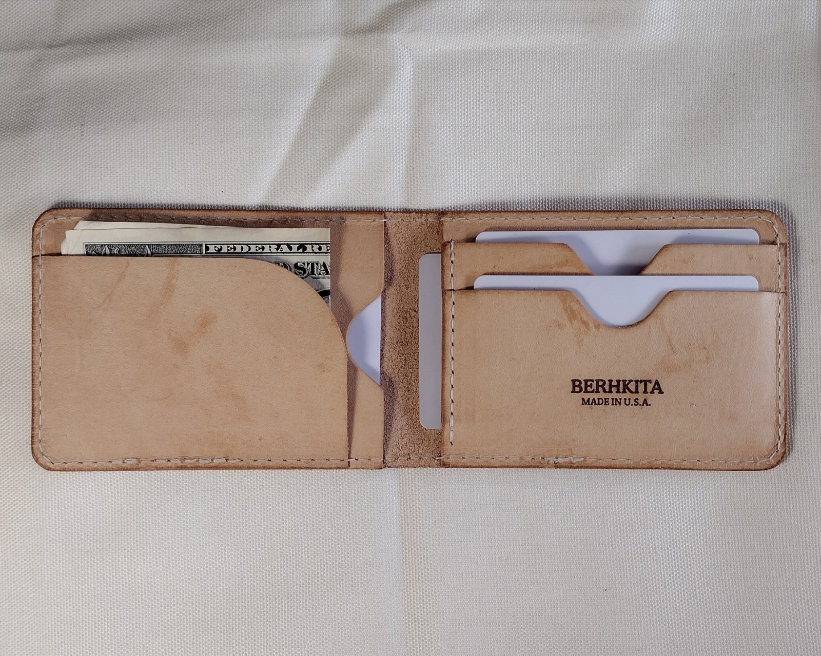 handmade real leather card holder natural veg tan minimalist bifold