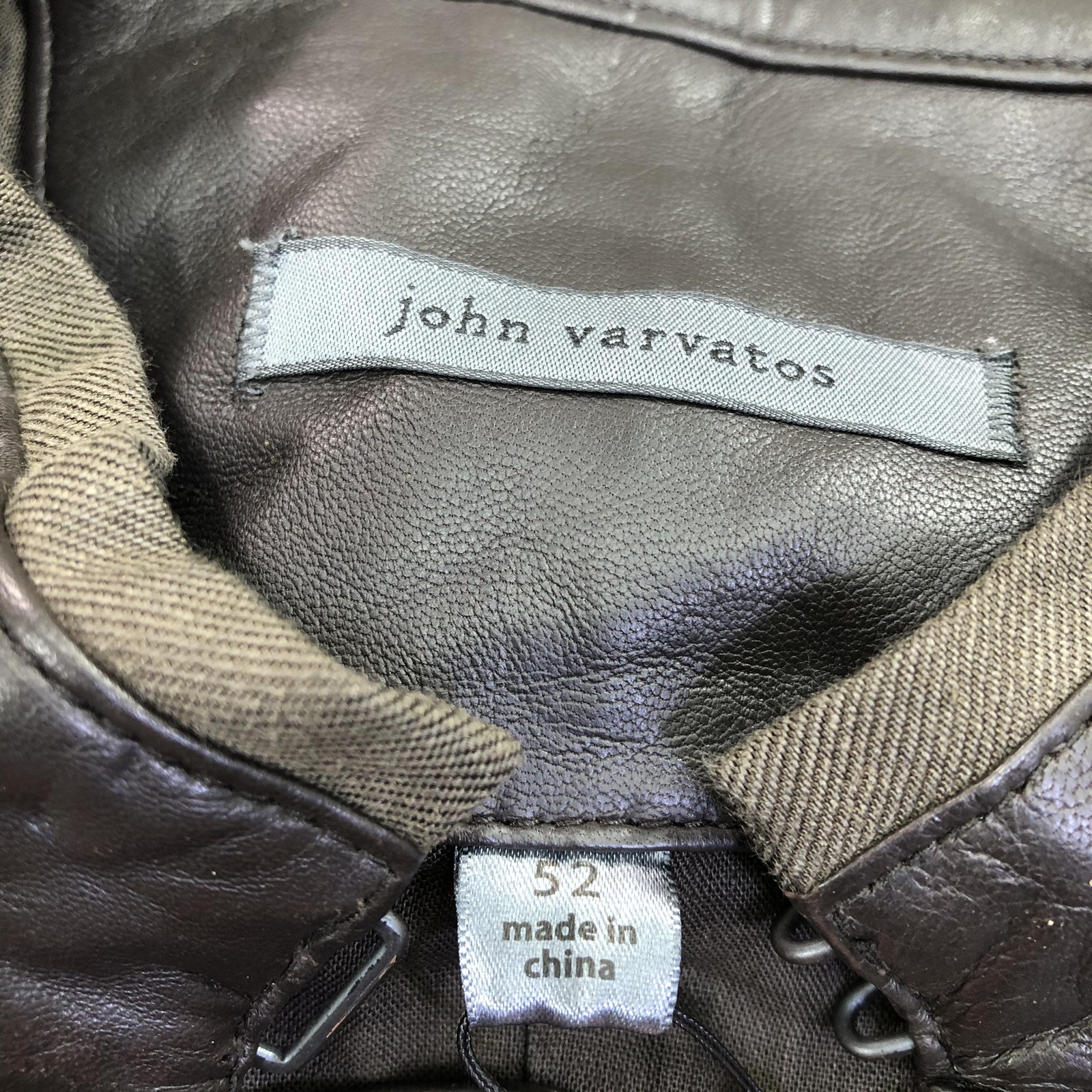 John Varvatos Jacket Mens 52 Brown Leather Military Full Zip Pockets L736P4 Y700