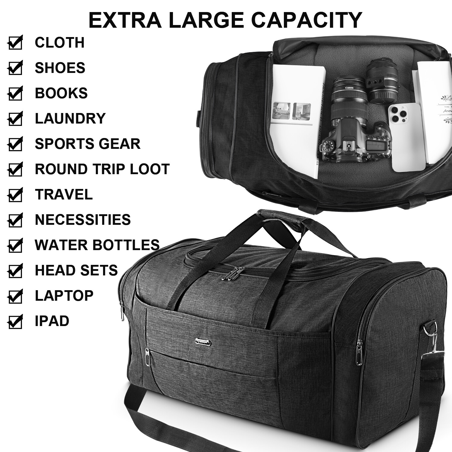 Military Canvas Duffle Bag-Heavy-Duty Gym&Travel Luggage with Shoulder Strap 92L