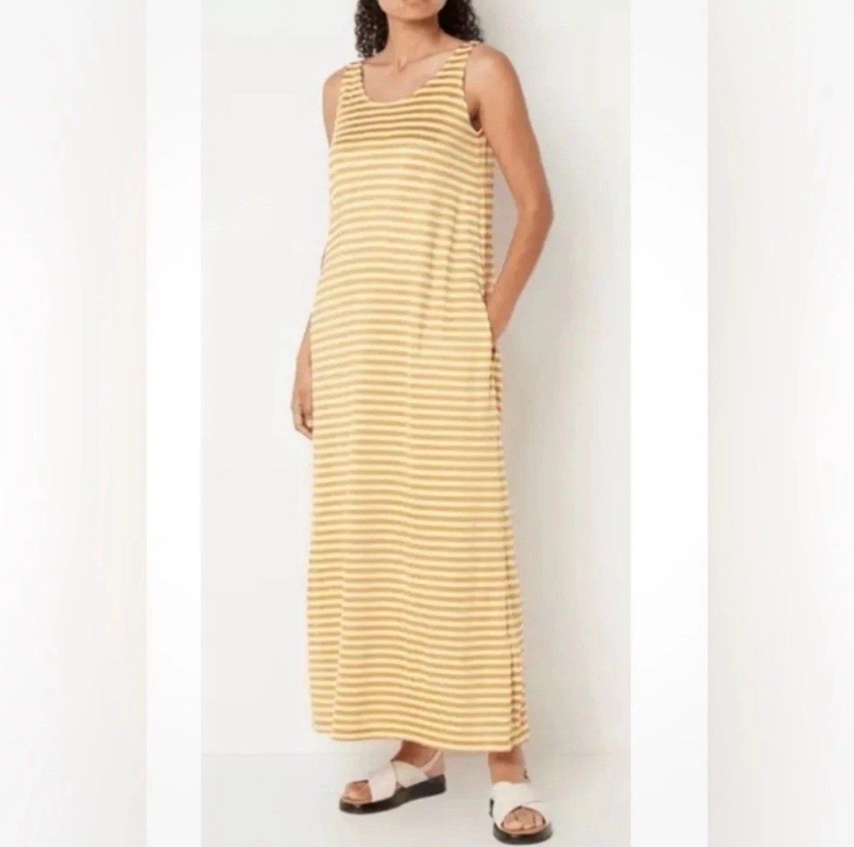 Max Mara Leisure Cina Stripe Jersey Maxi Dress in Mustard NWT $275 Size Small