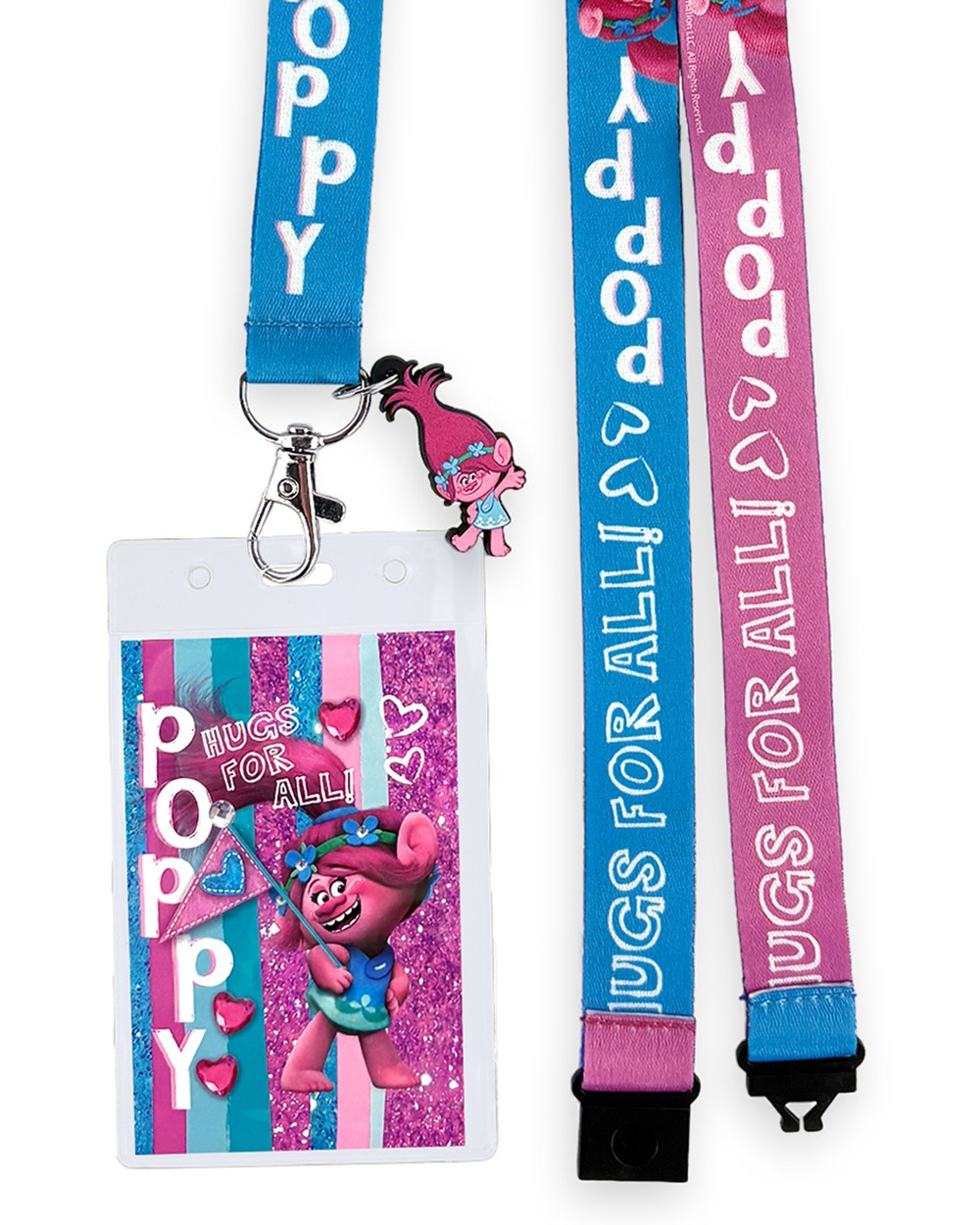 Trolls Lanyard Poppy Hugs Breakaway Badge ID Holder With 1 1/2″ Rubber Charm